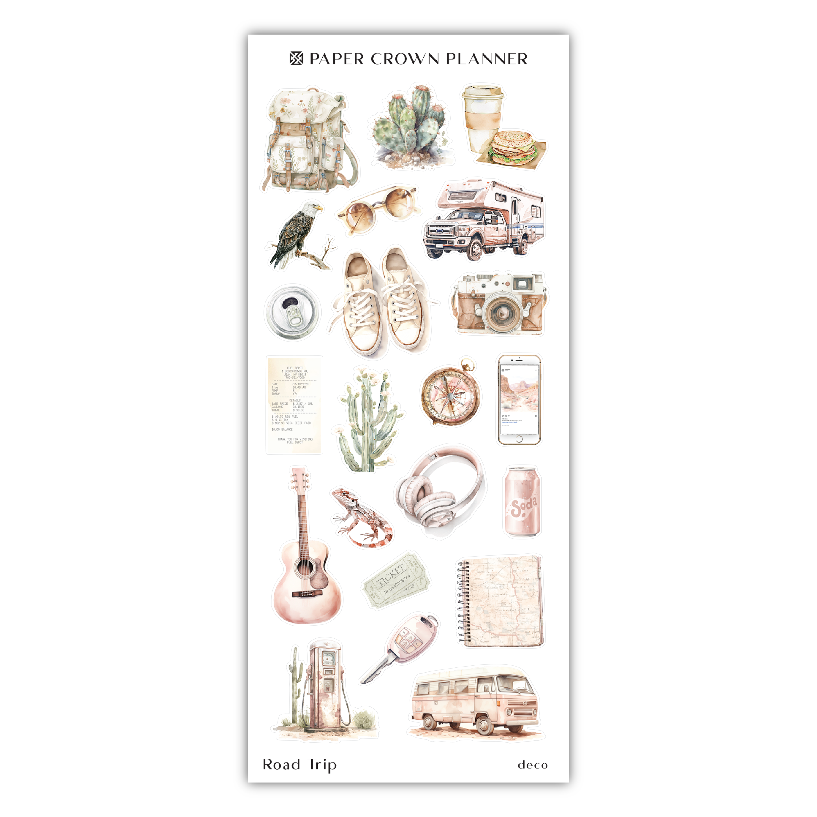 a sticker of various items on a white background