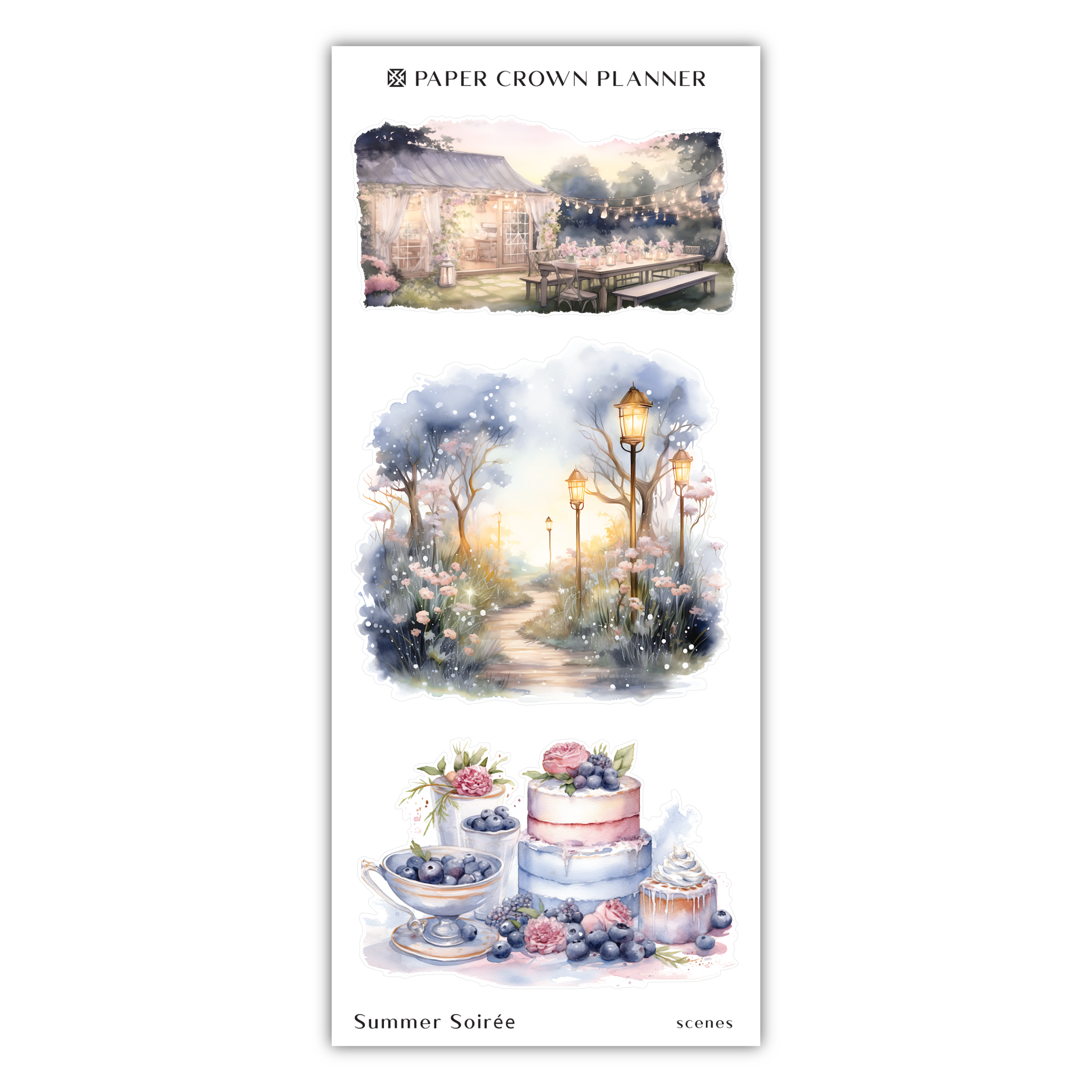 a watercolor painting of a cake and a street light
