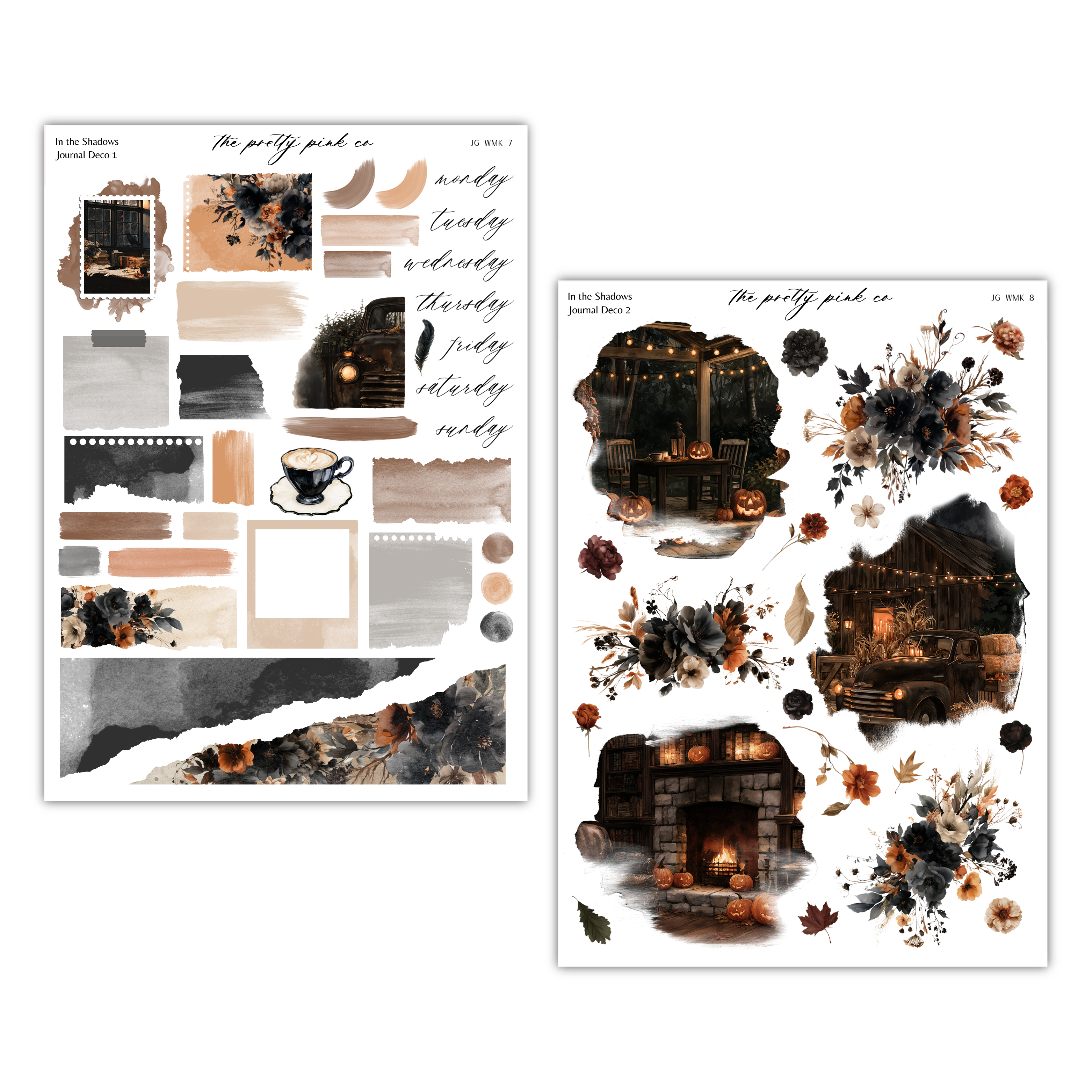 various elements related to autumn, such as pumpkins, flowers, and a fireplace. The image is a collage of different pictures and elements, and it does not contain any text.