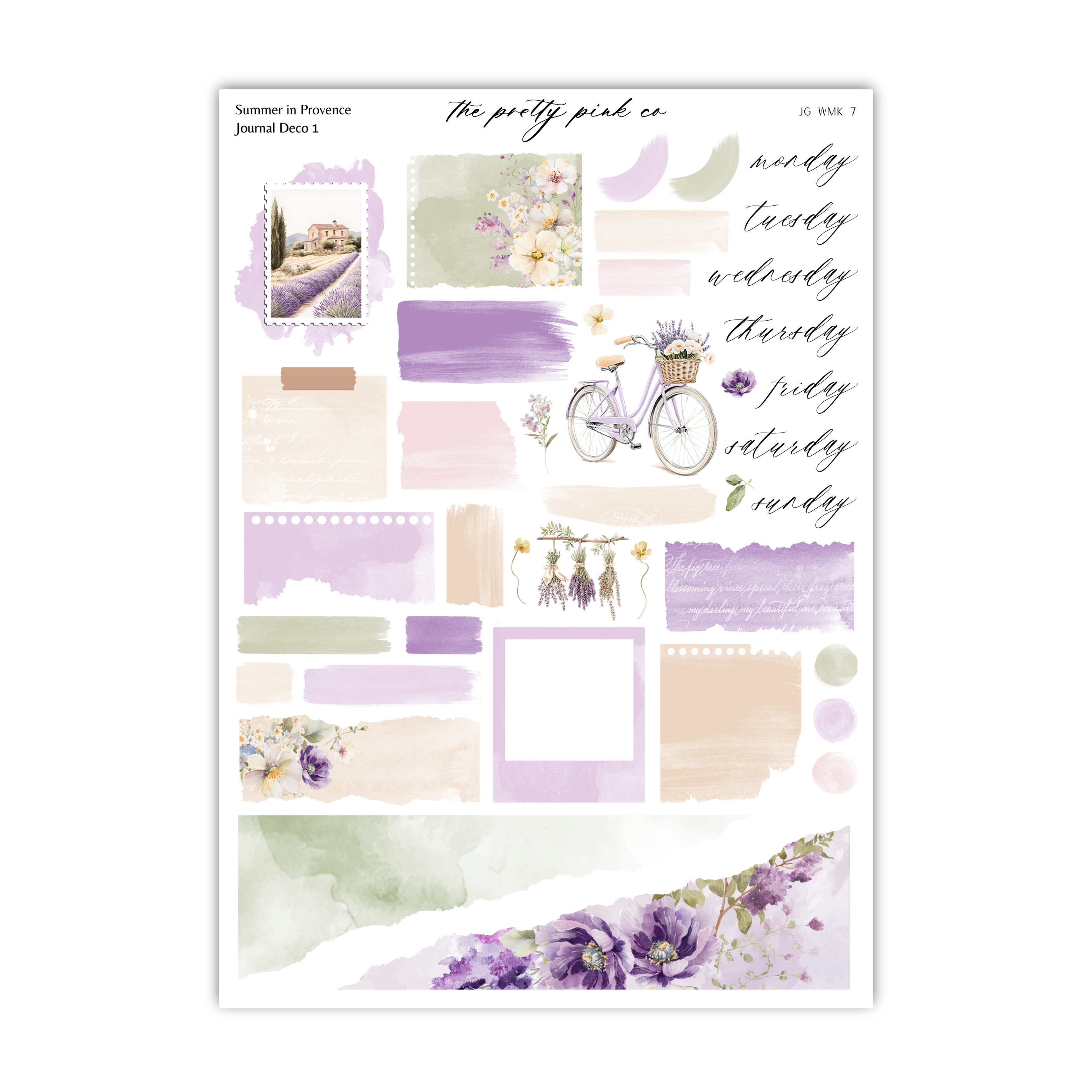 a sheet of paper with a bicycle and flowers on it