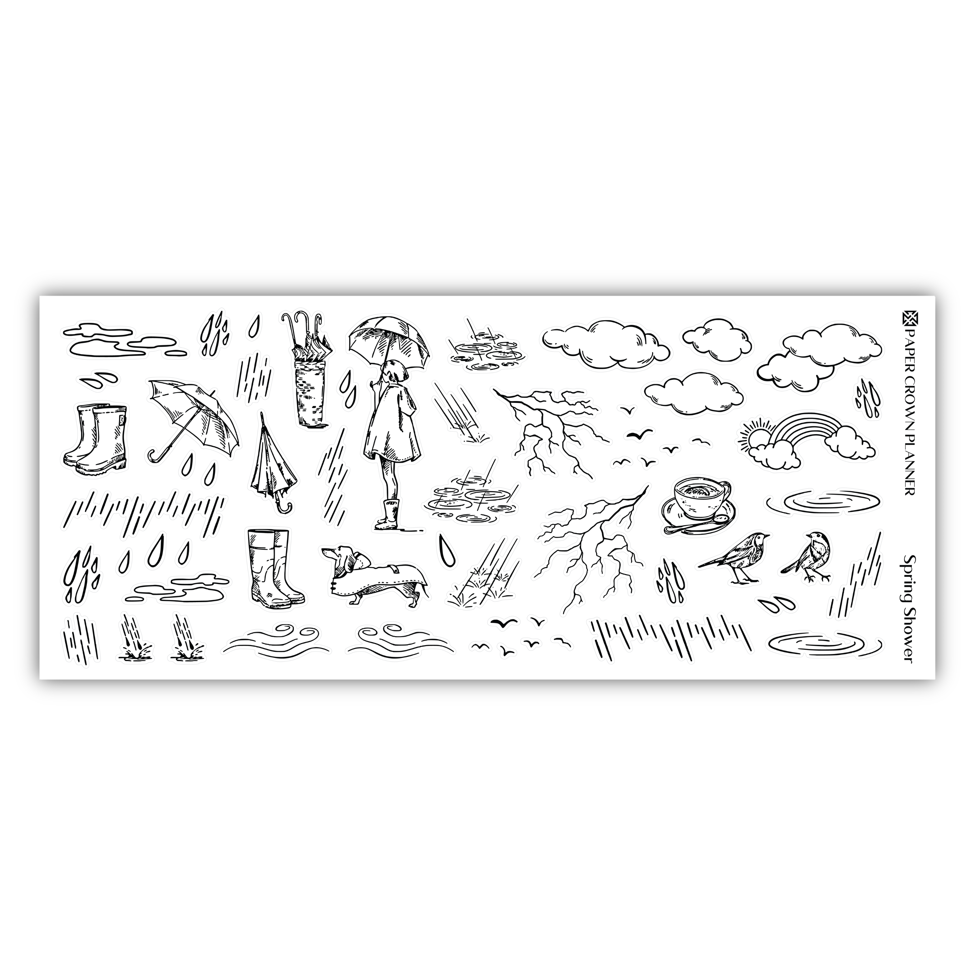 a drawing of a person walking in the rain