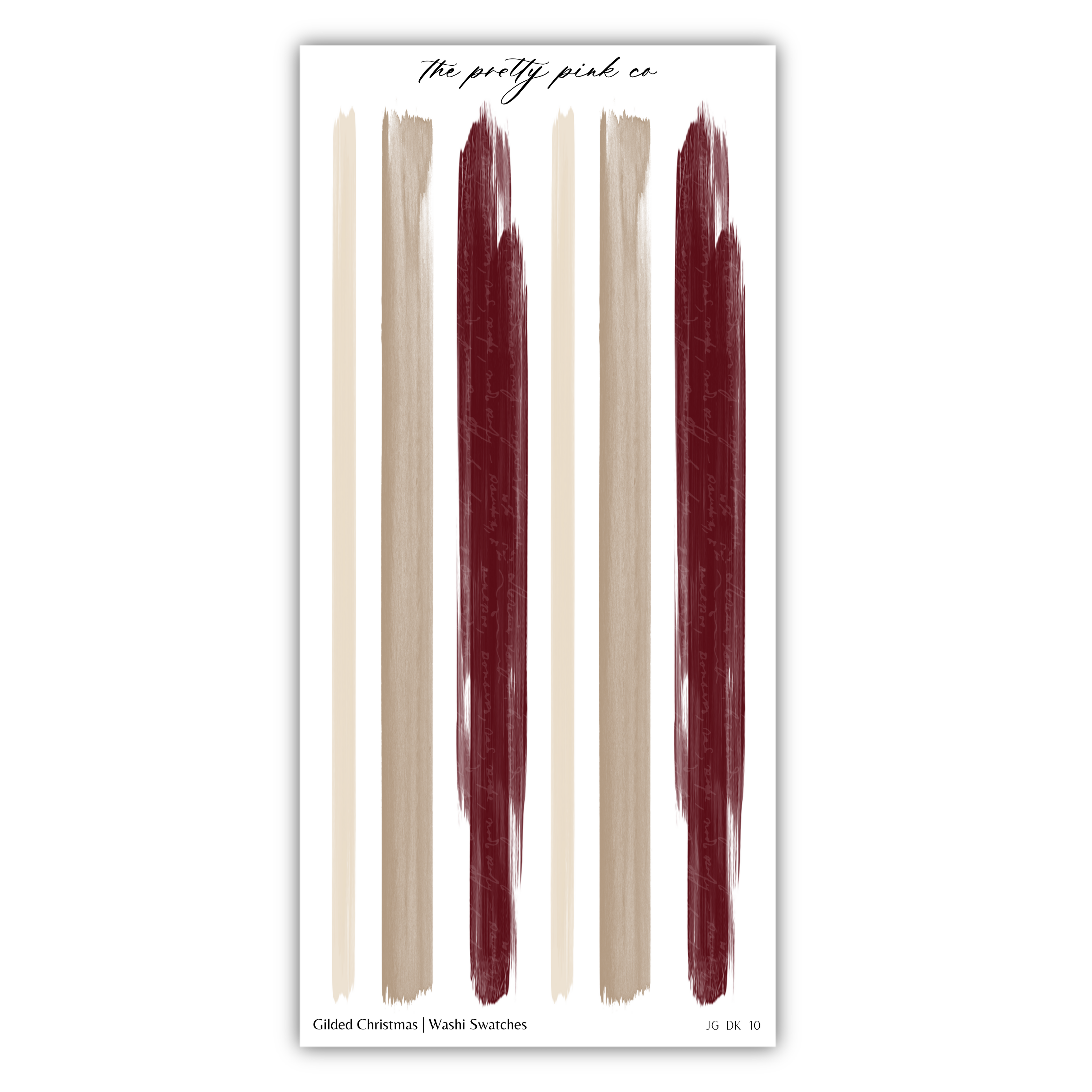 The image is a collage of various colored paint strokes, including red, beige, and brown, arranged in a vertical line.