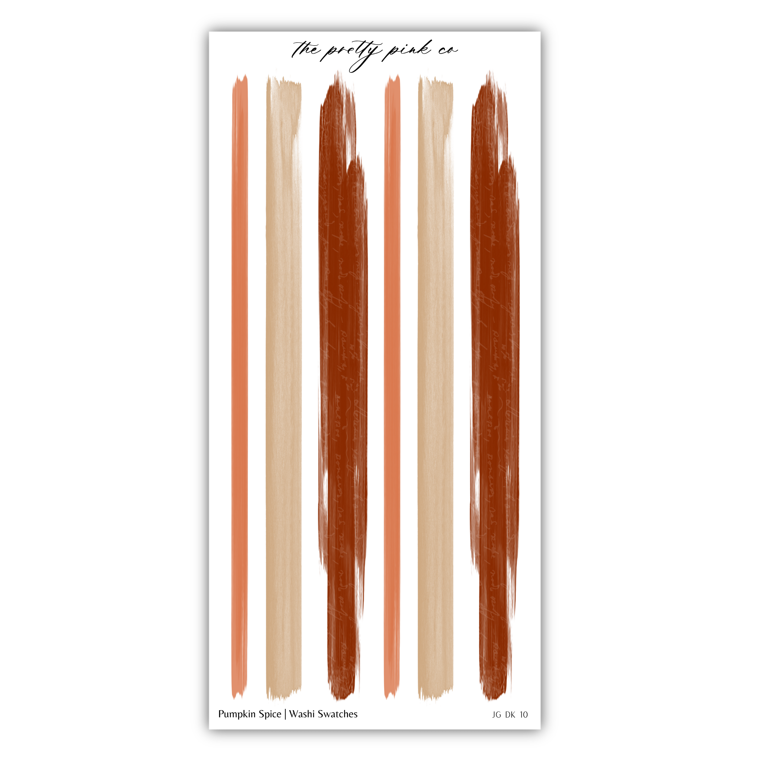 The image is a collection of abstract brushstrokes in various colors, including orange, brown, and beige, arranged in a vertical line.