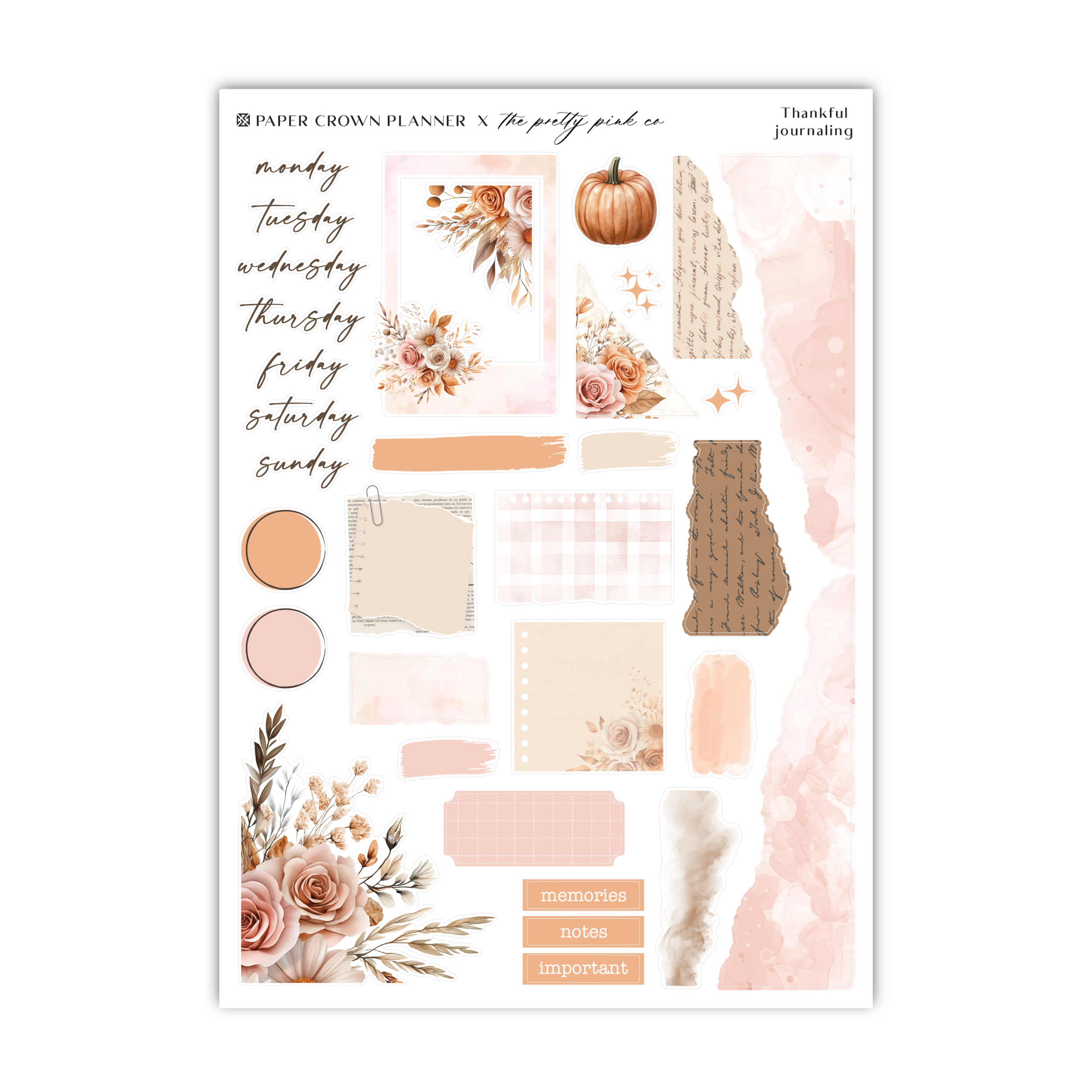 a sticker sheet with flowers and a pumpkin