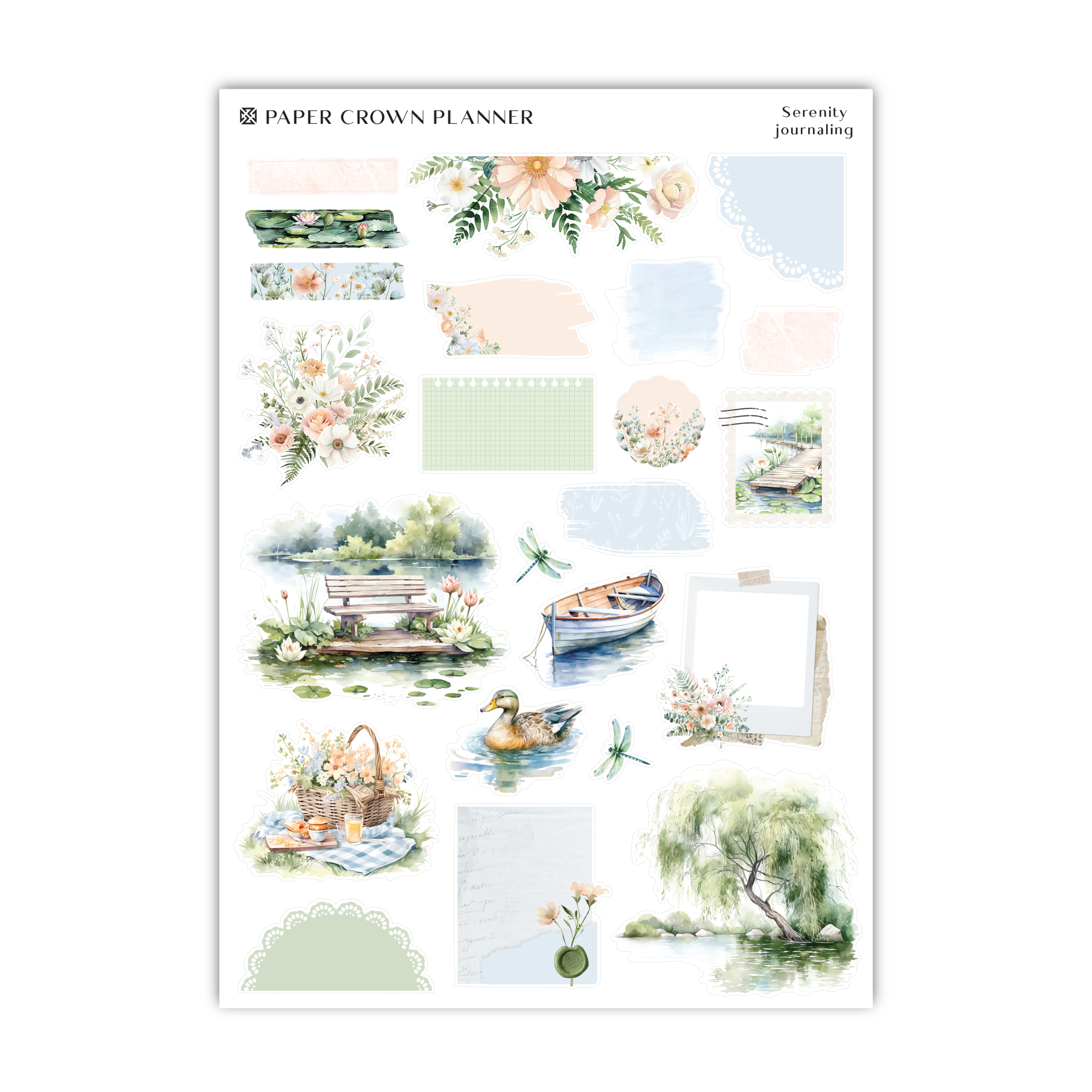 a sticker sheet with flowers and boats