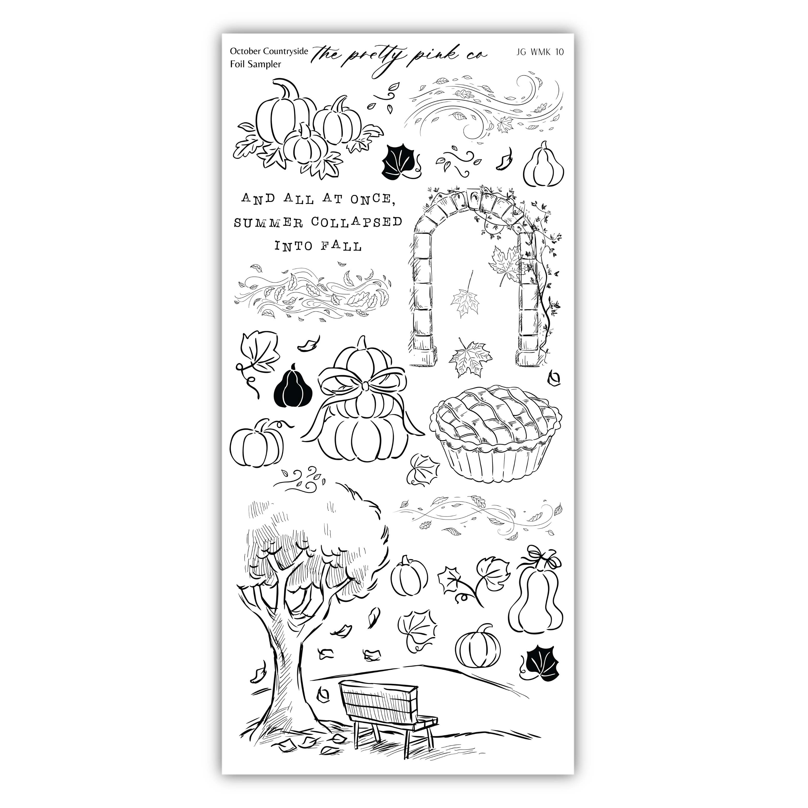 The image is a collage of various fall-themed illustrations, including pumpkins, leaves, a pie, a tree, and a bench. The text in the image is not clear enough to transcribe accurately.