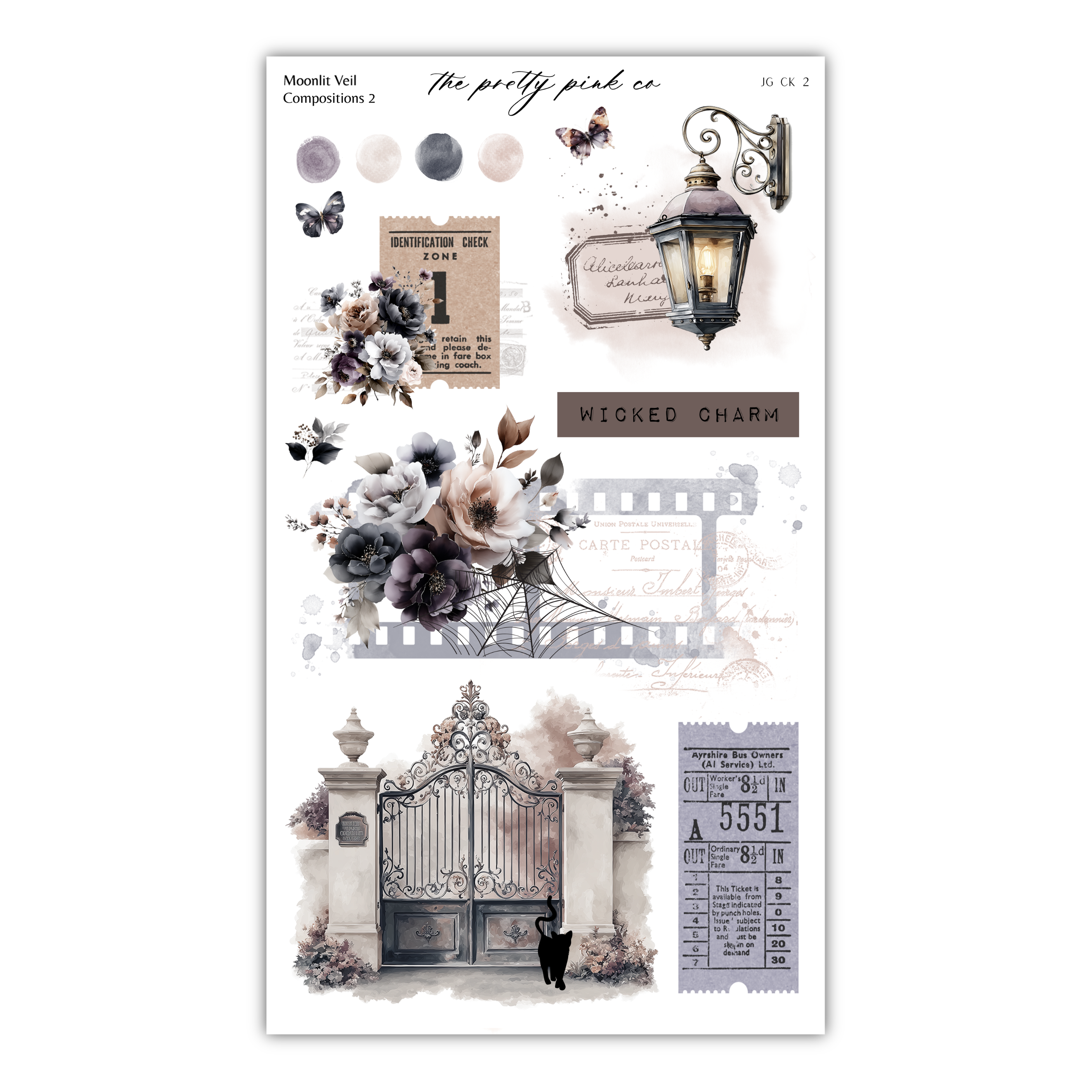 The image is a collage of various artistic elements, including floral designs, a wrought iron gate, and a lantern. The collage appears to be a collection of different images that have been combined to create a single, cohesive piece of art.
