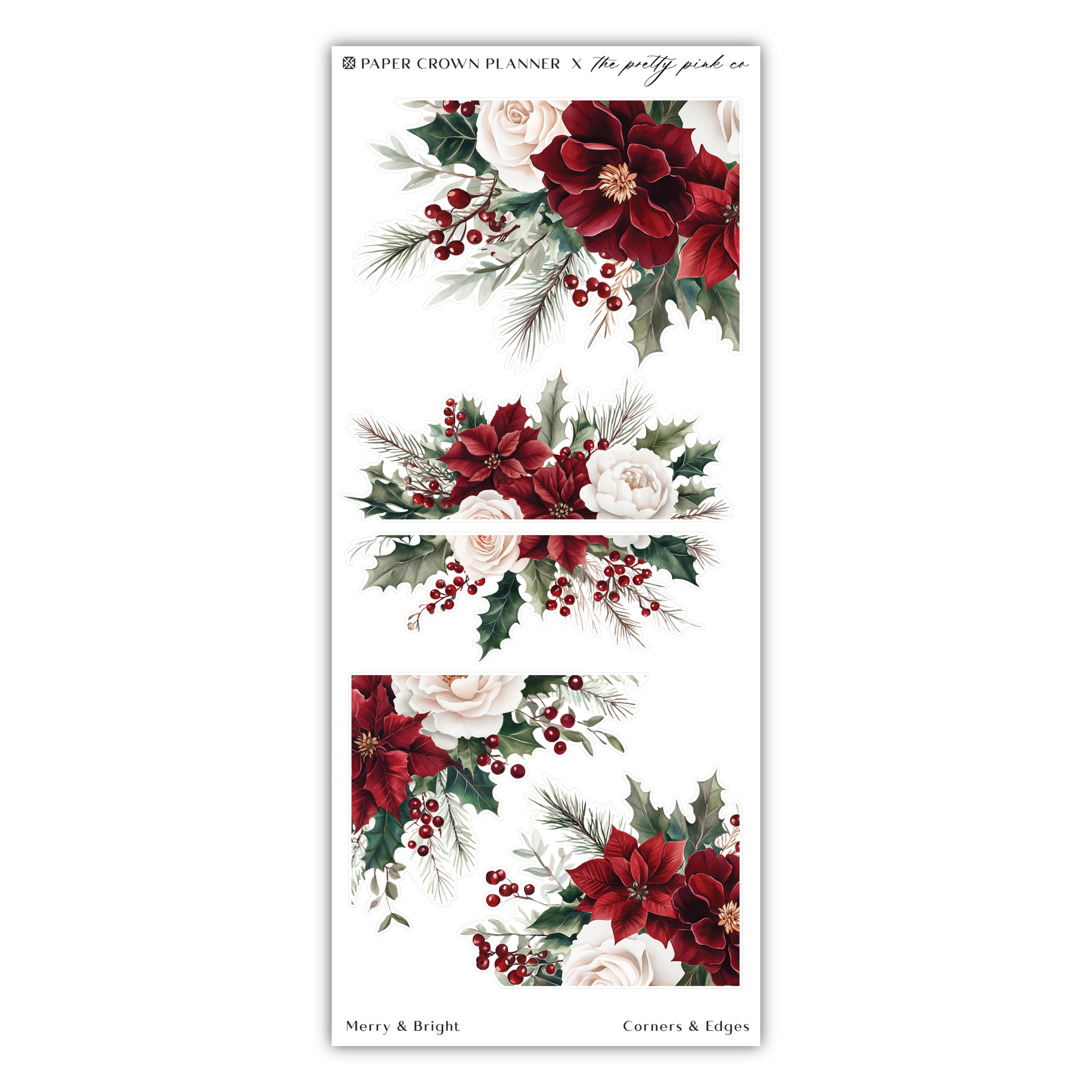 a white sticker with red and white flowers on it