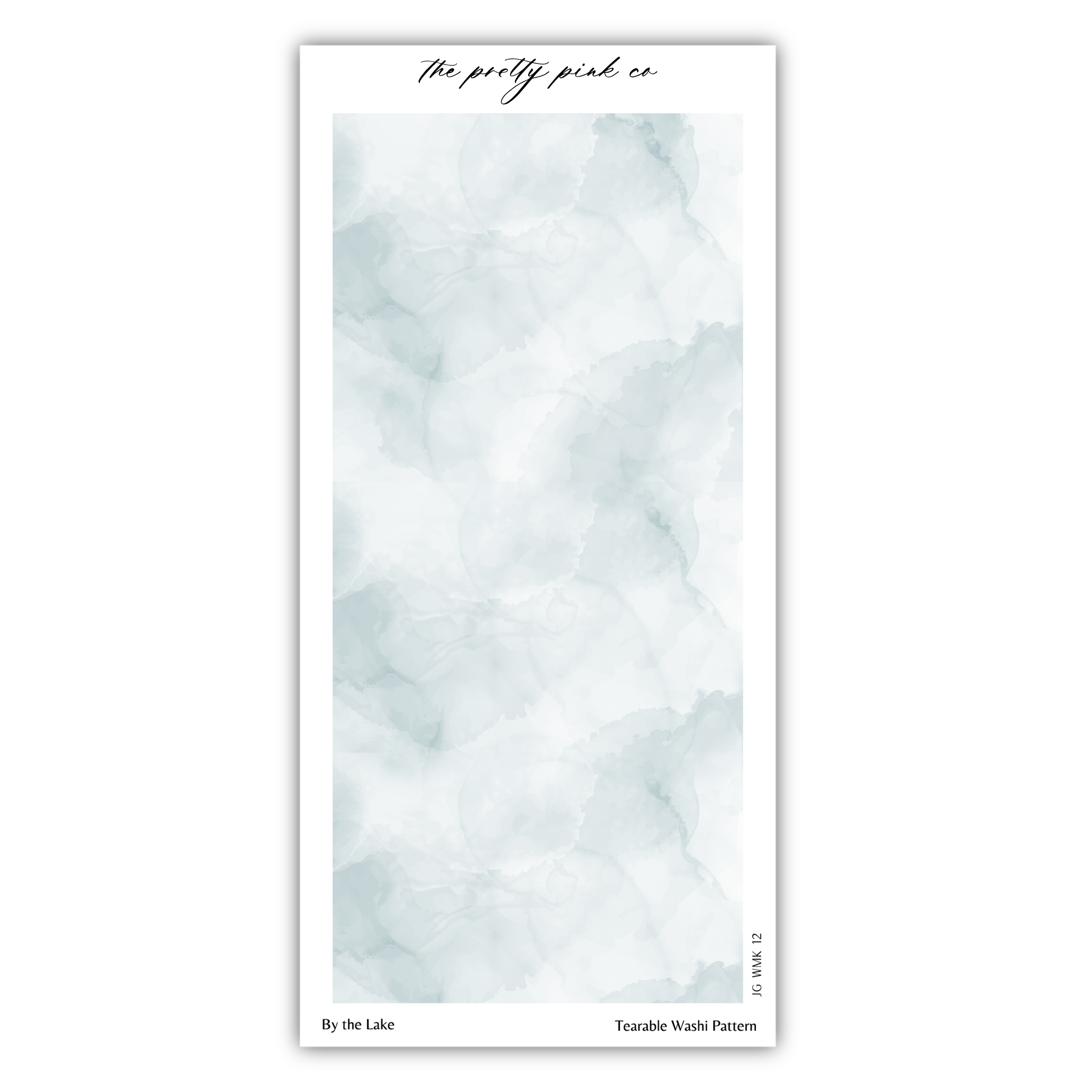 The image is a watercolor painting with a light blue and white color palette. The painting appears to be a watercolor portrait of a lake, with the artist's signature visible in the top right corner.