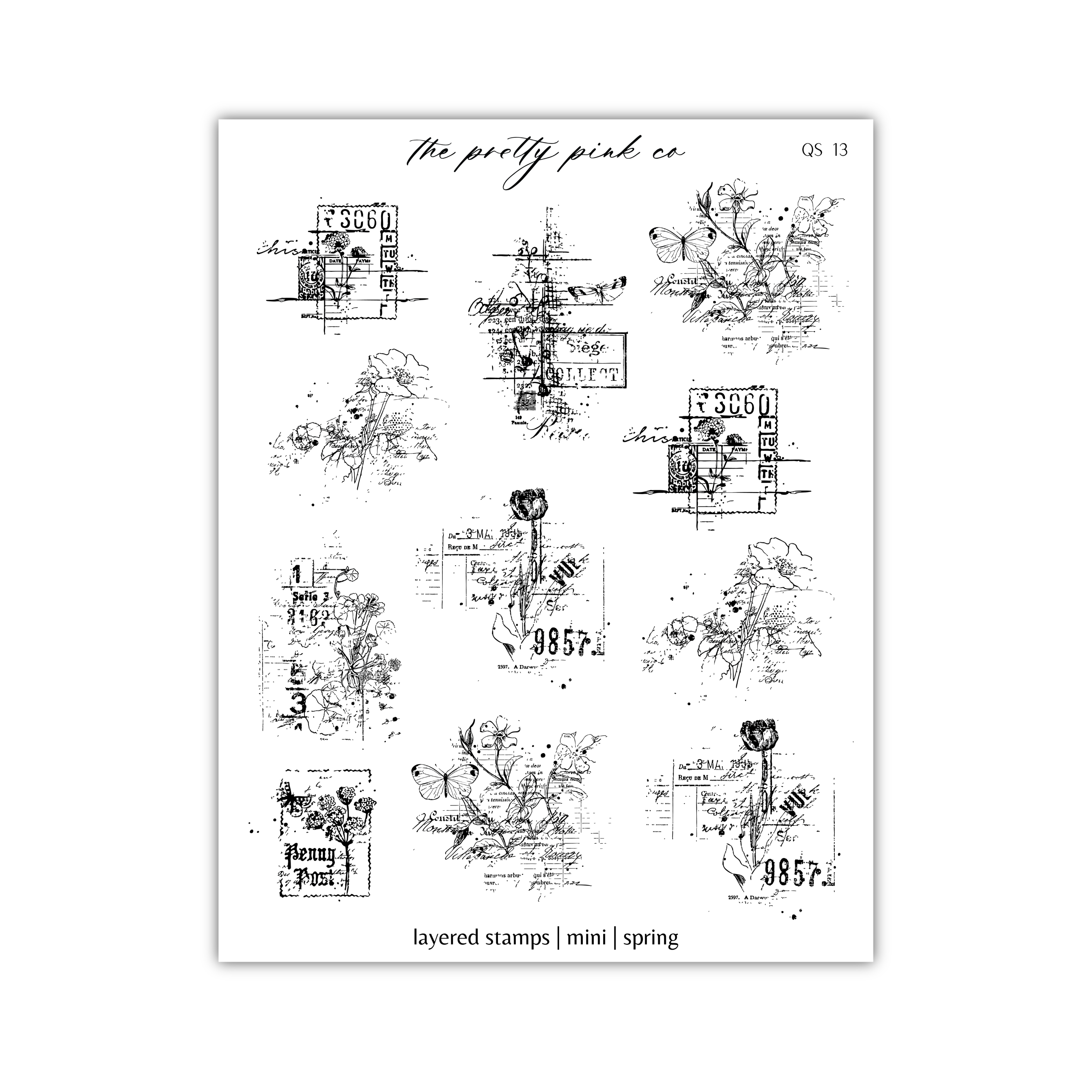a sheet of stamps with flowers on it