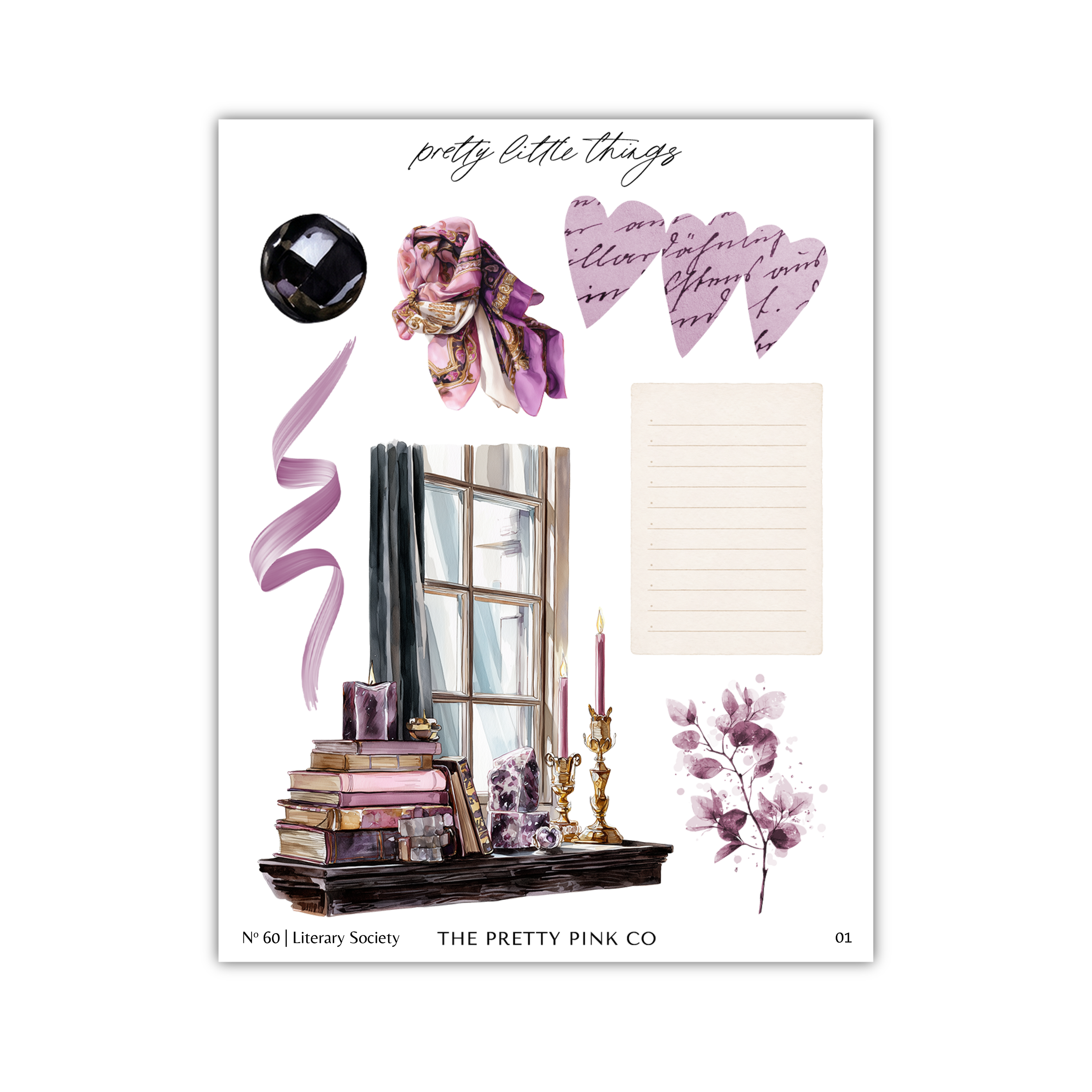 The image is a collage of various elements, including a window, books, flowers, and a candle, all set against a white background.