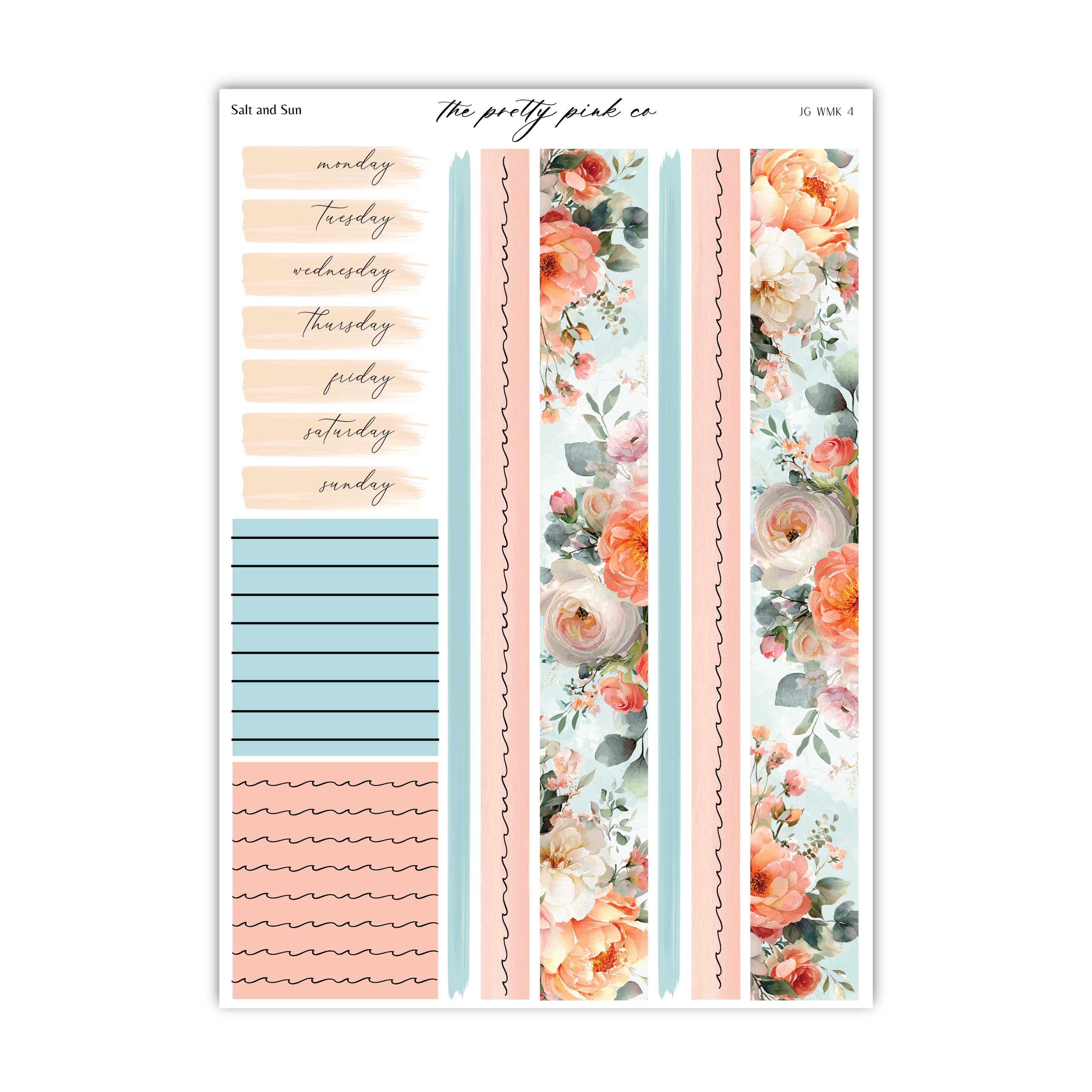The image is a colorful and decorative scrapbook page with various elements such as floral patterns, wavy lines, and text.