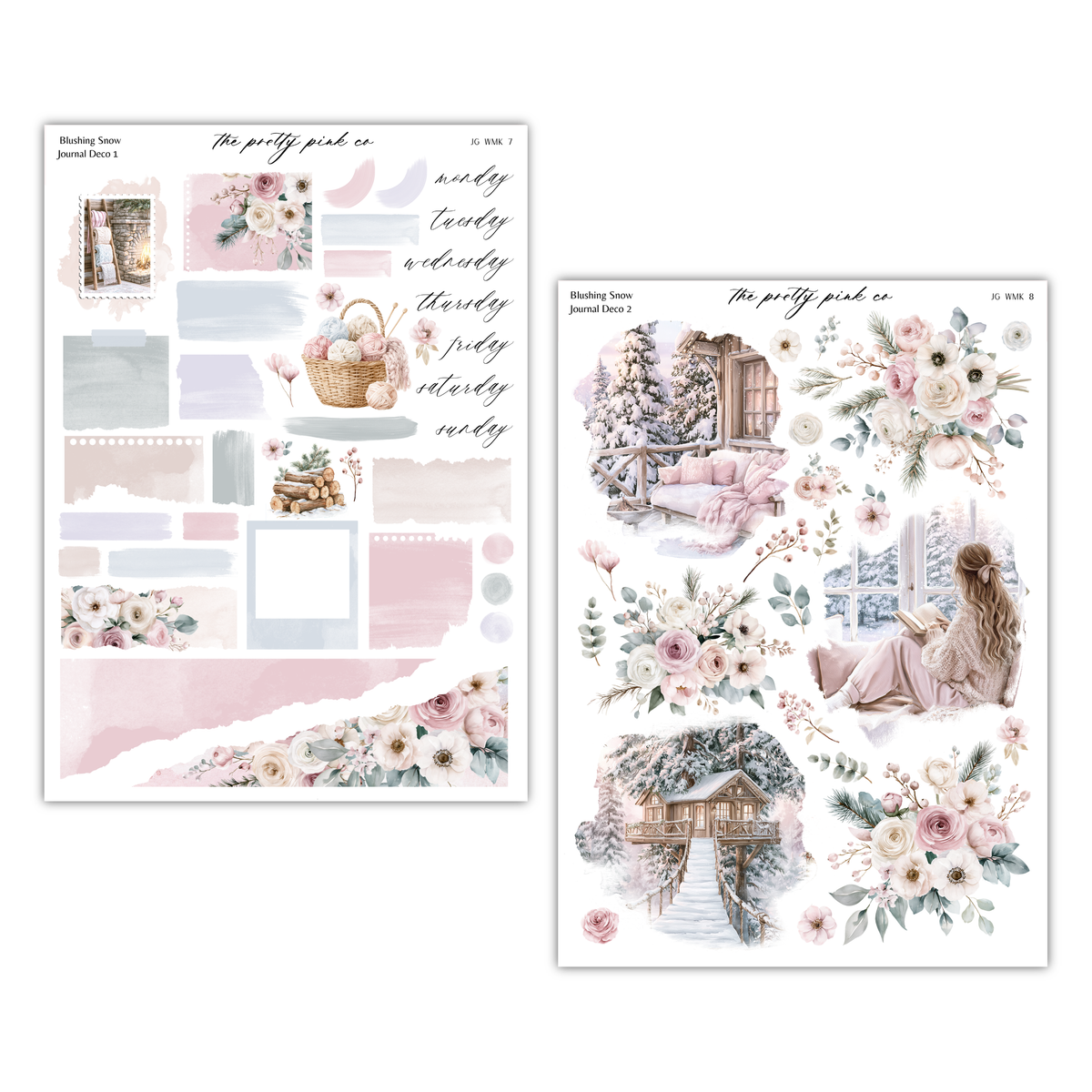 a collage of various floral and winter-themed images, including a woman sitting by a window, a snowy landscape, and a cozy cabin. The collage is composed of multiple images, and the text does not provide any additional information beyond the general descriptions of the images.