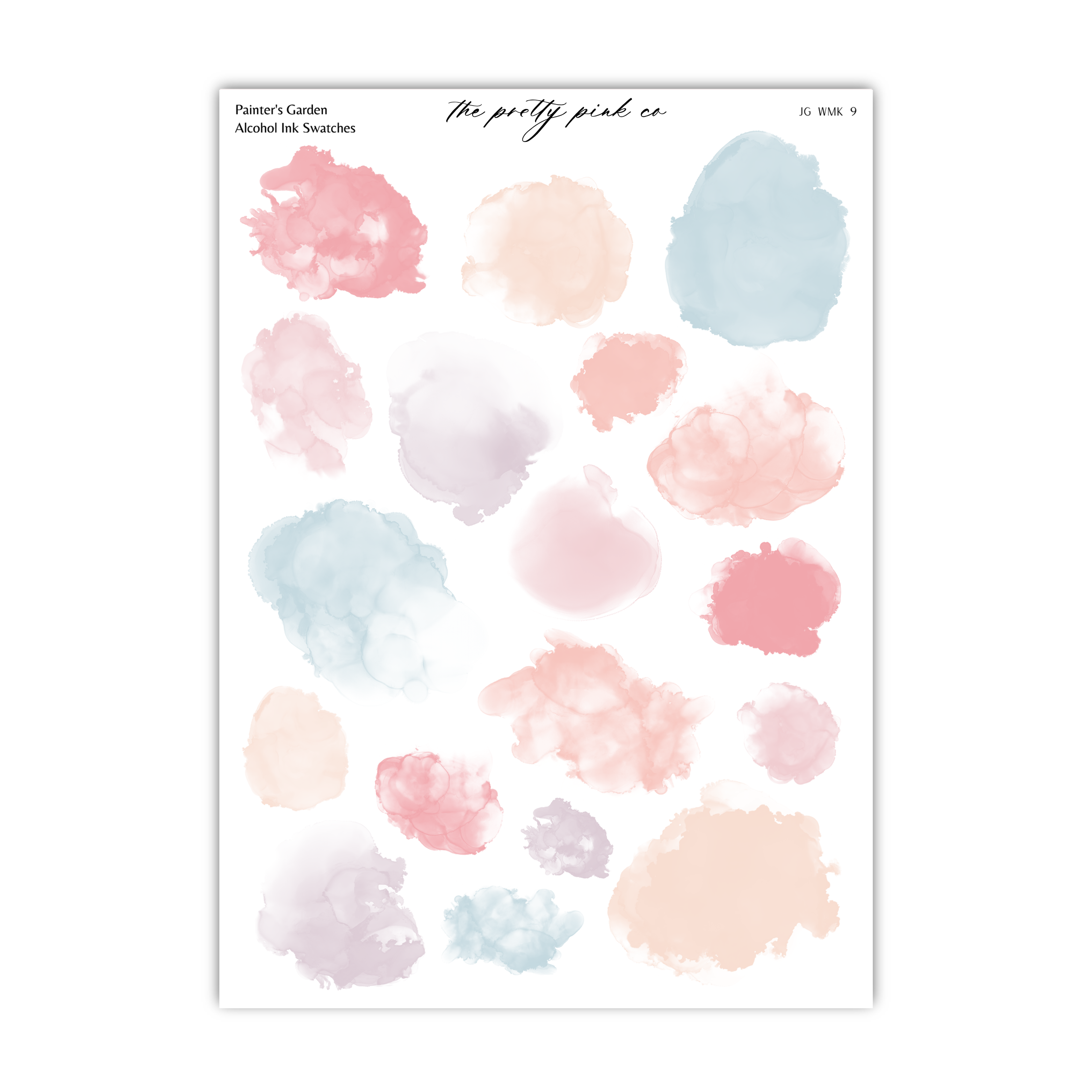 a collection of abstract watercolor brush strokes in various pastel colors, including pink, blue, and light purple.