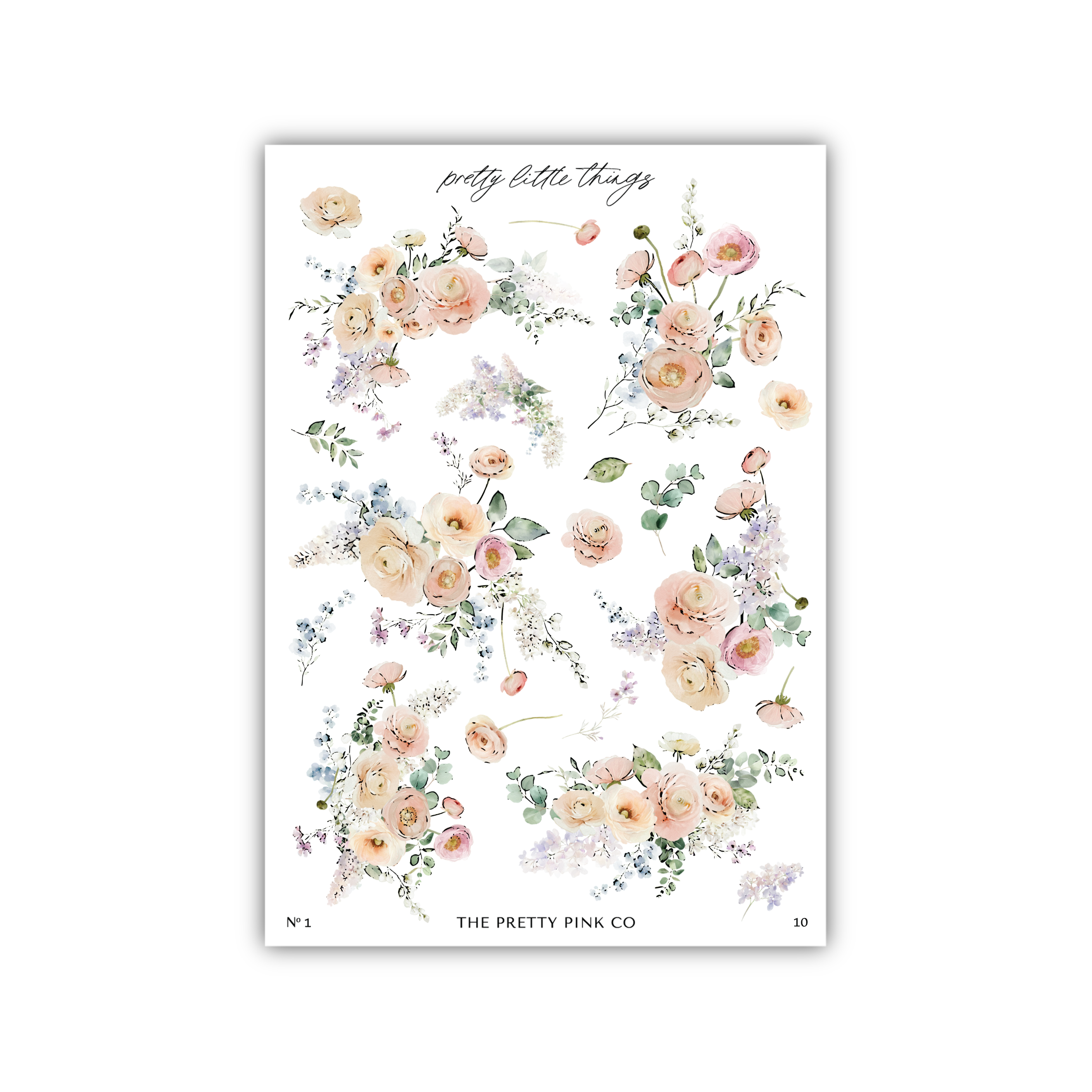 a sheet of stickers with flowers on it