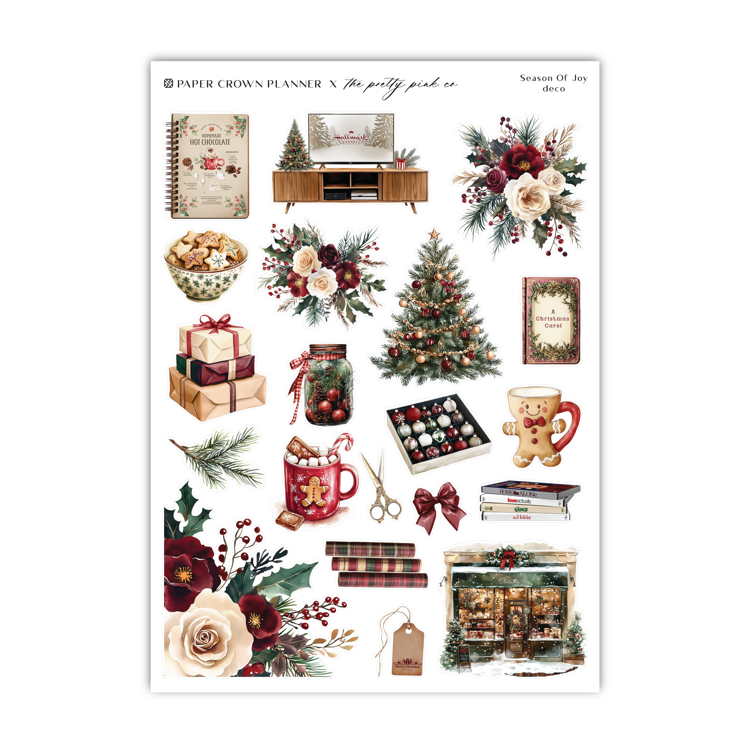 a sheet of stickers with christmas decorations