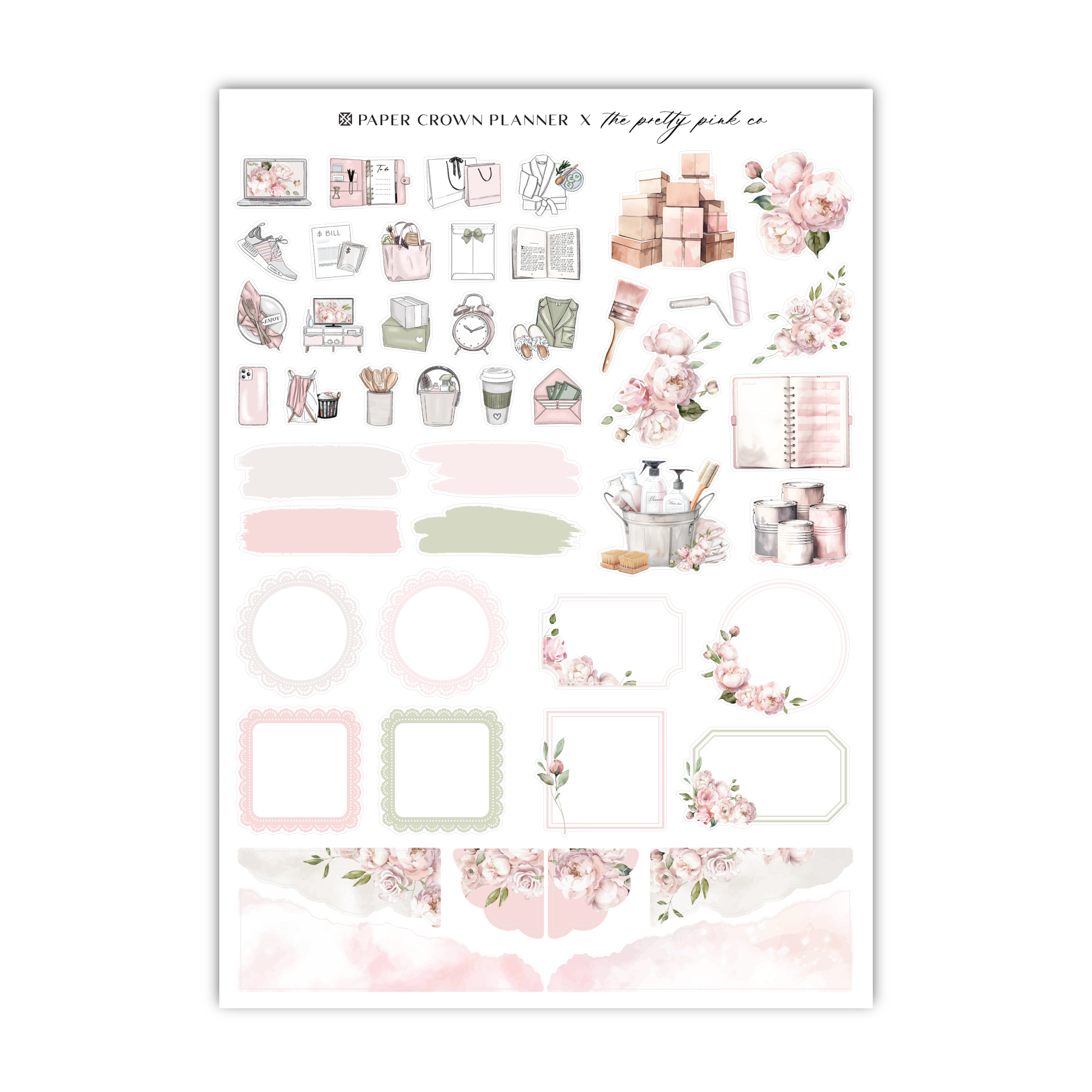 a sticker sheet with pink flowers on it