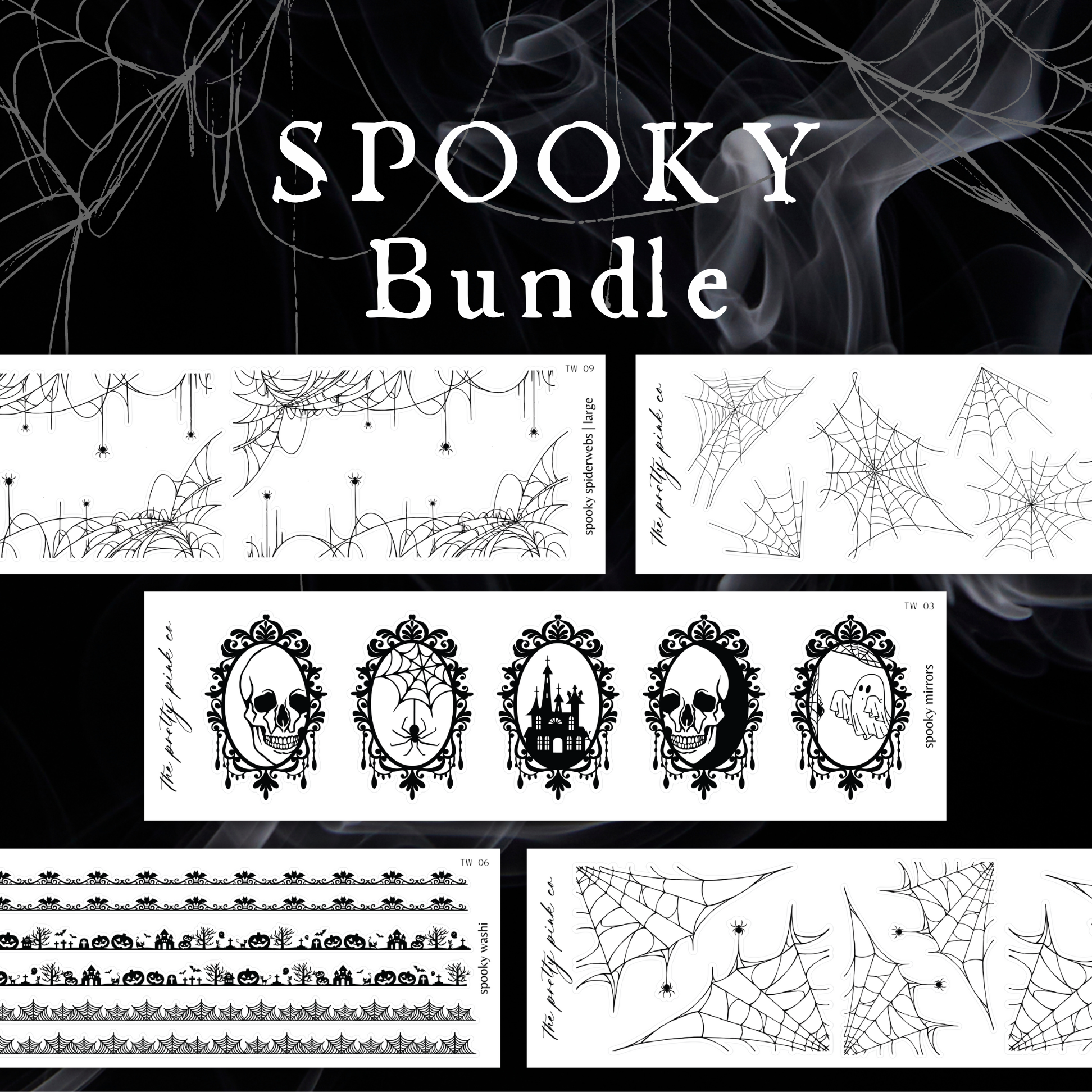 the spooky bundle includes a spider web, a spider web, and a
