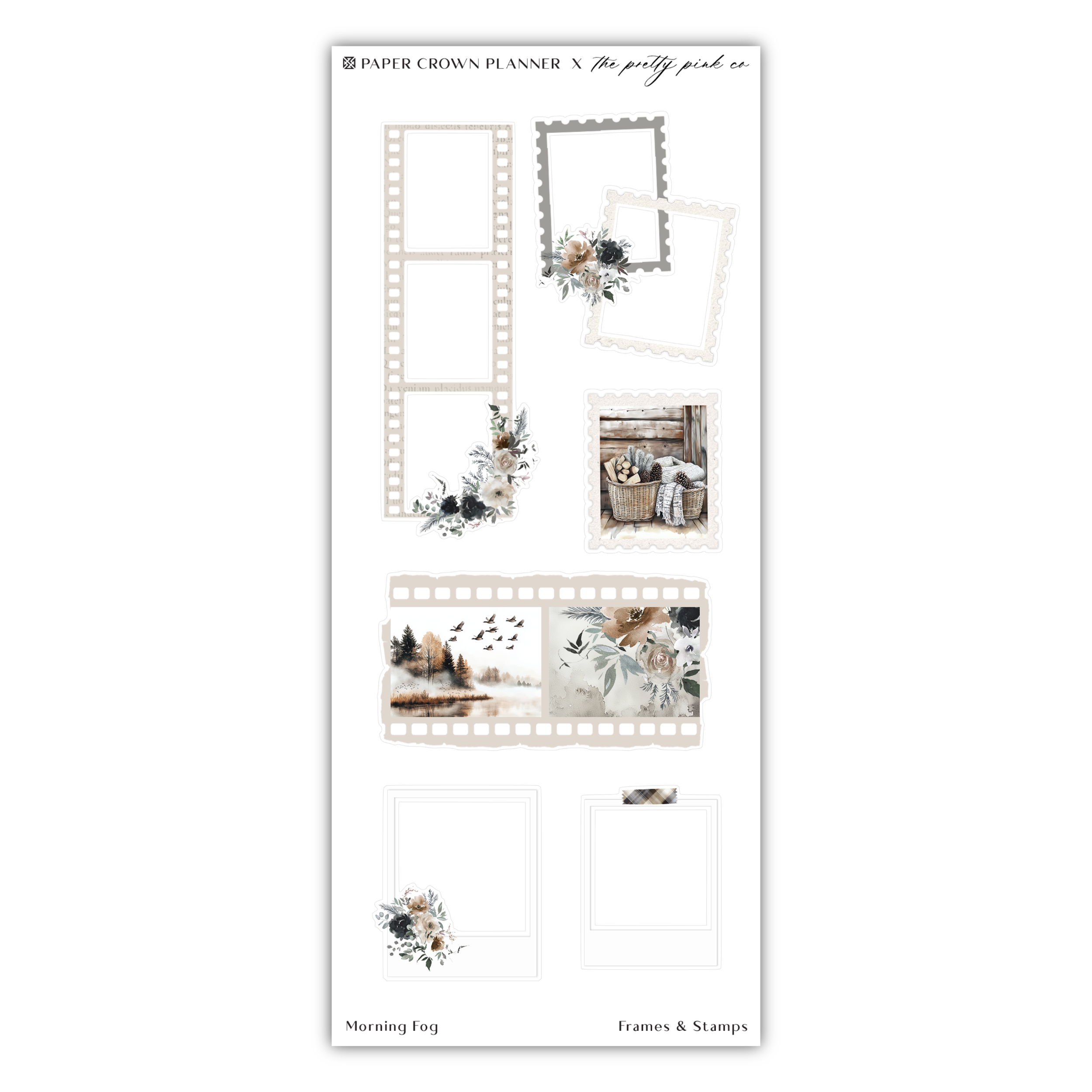 a sticker sheet with a picture of a bird and flowers