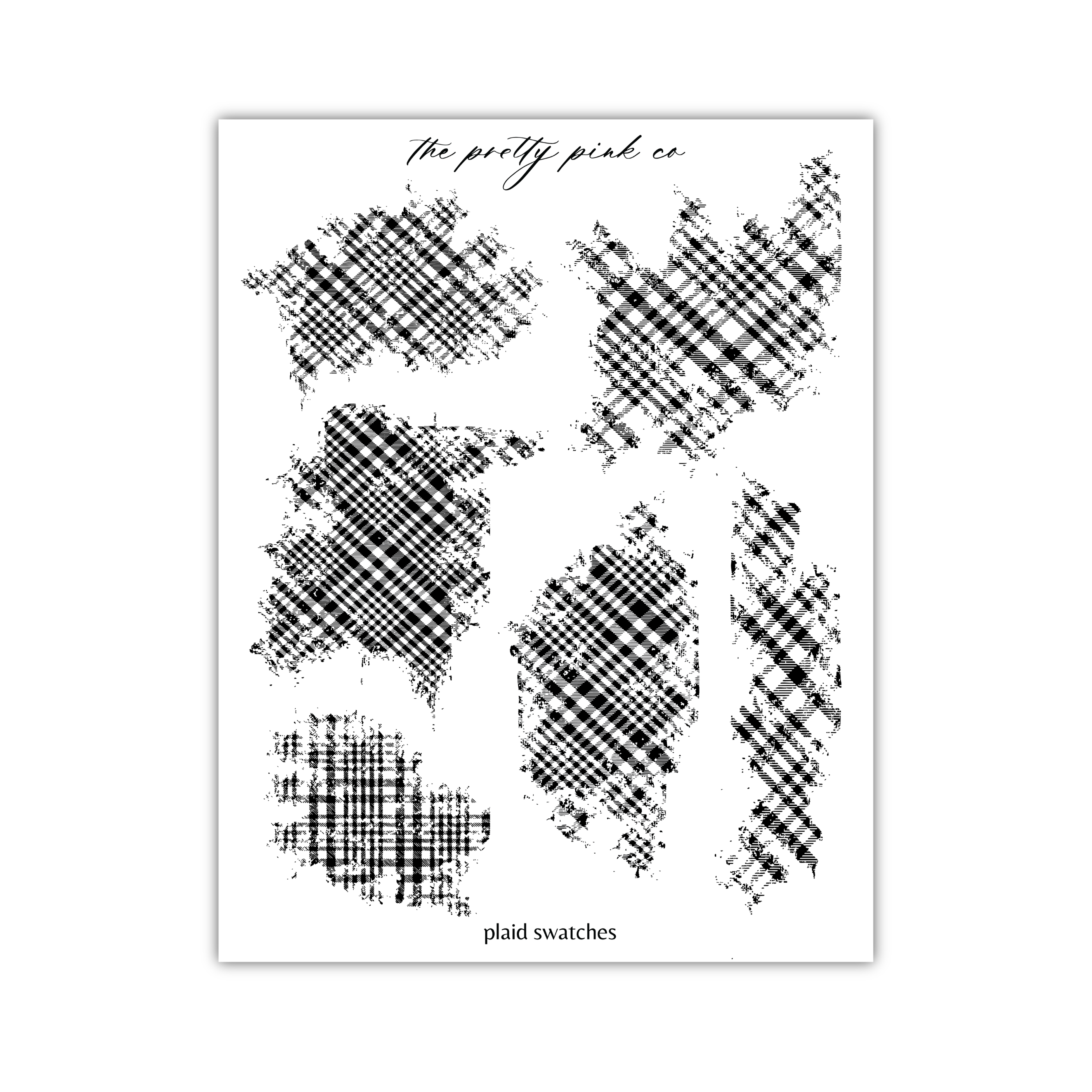 various abstract black and white patterns, including splatters, splotches, and splashes, arranged in a collage-like manner.