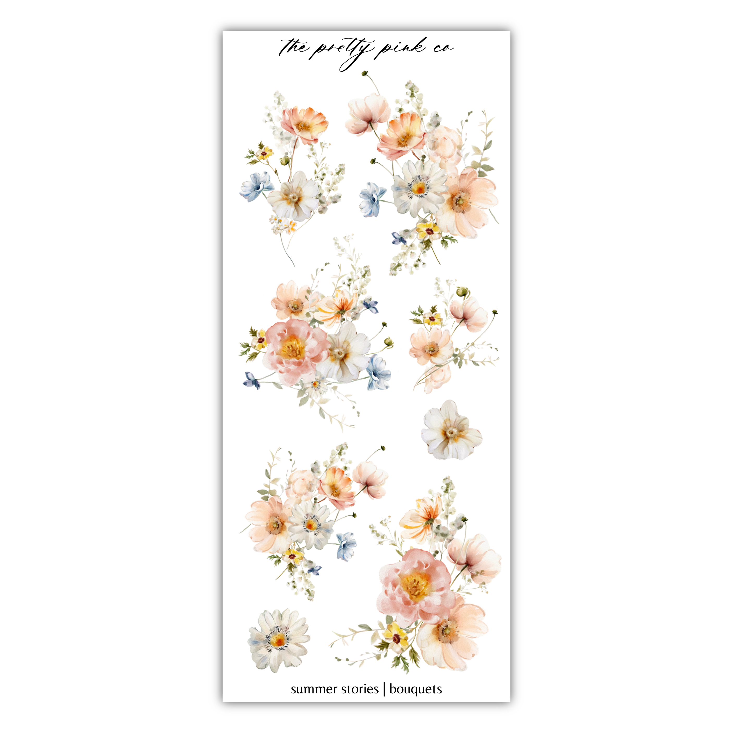 a sheet of watercolor flowers on a white background