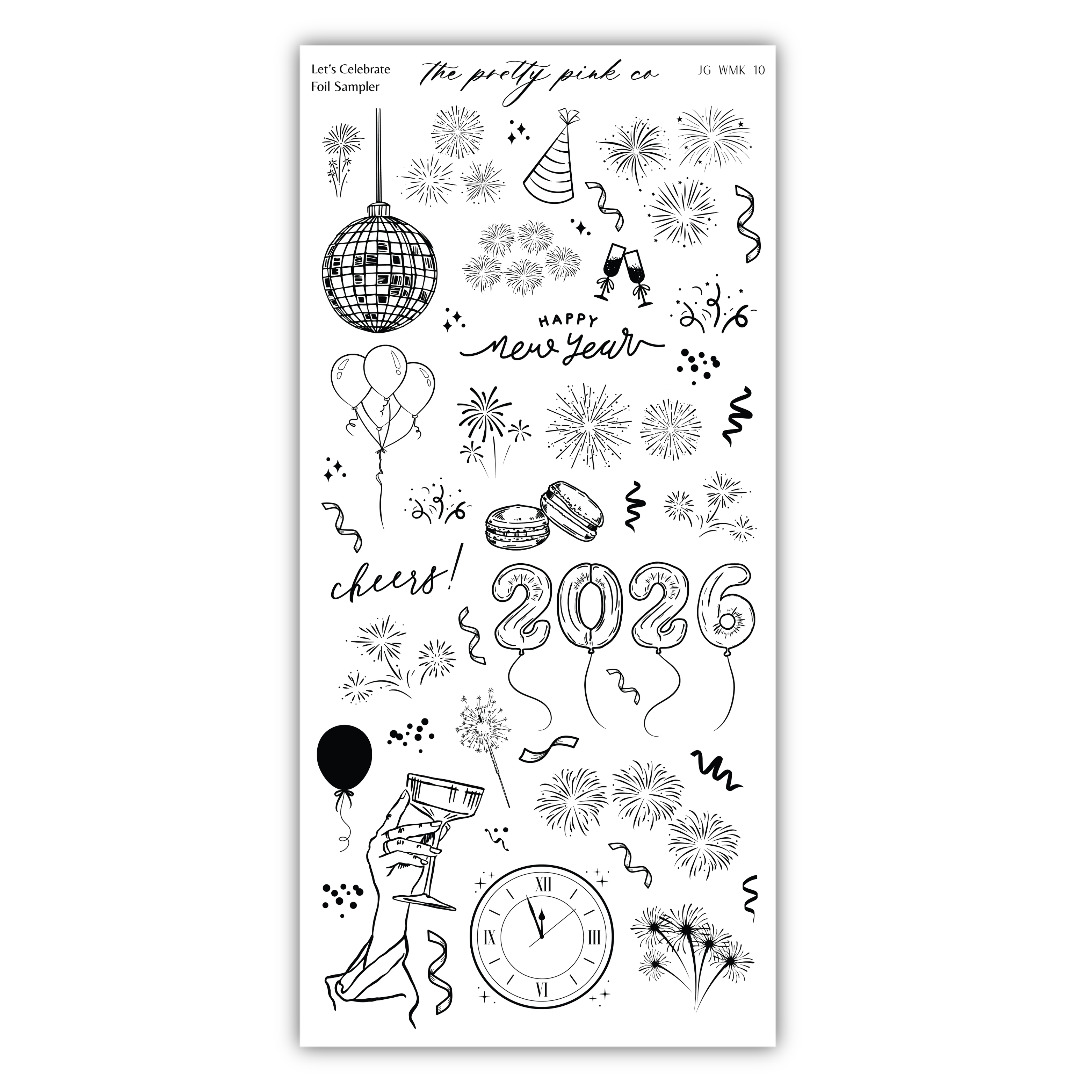 various festive and celebratory elements, such as a disco ball, fireworks, balloons, a clock, and a hand holding a drink. The text "Let's Celebrate" and "The party pick co" can be seen, along with the year "2026" and the phrase "Happy New Year". The image is a collage of these elements, creating a festive and celebratory atmosphere.