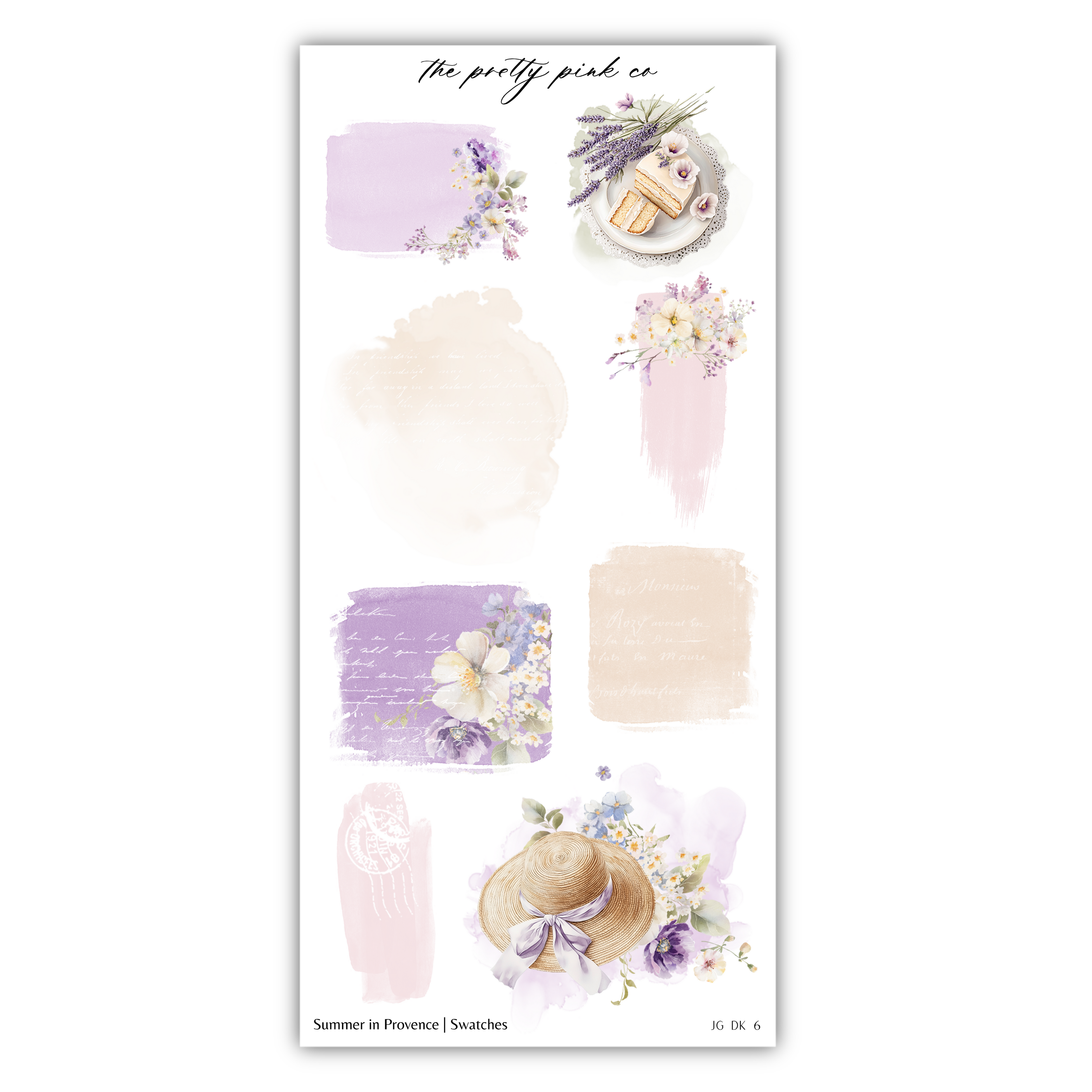 a sticker sheet with a picture of a hat and flowers