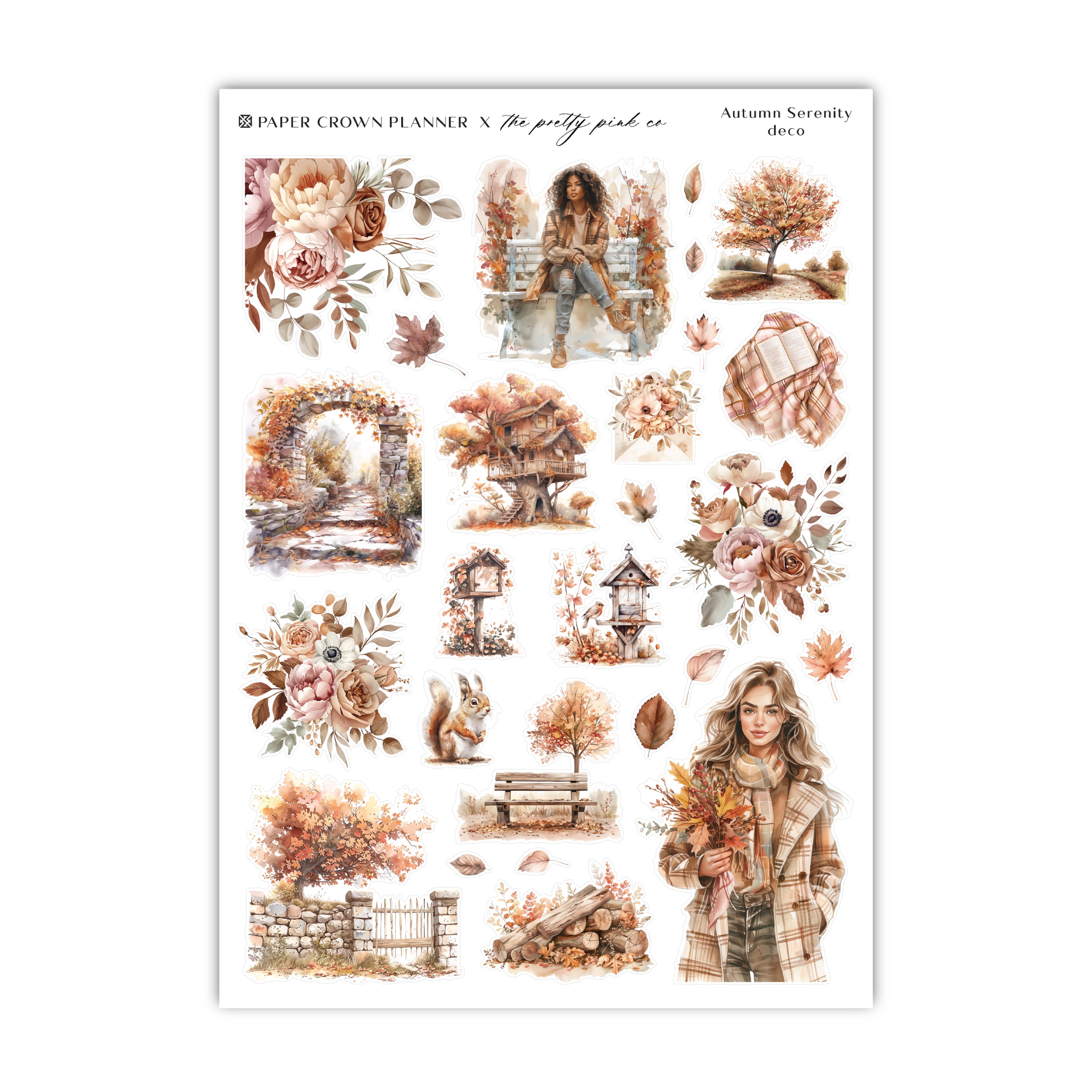 a sheet of stickers with a girl and flowers
