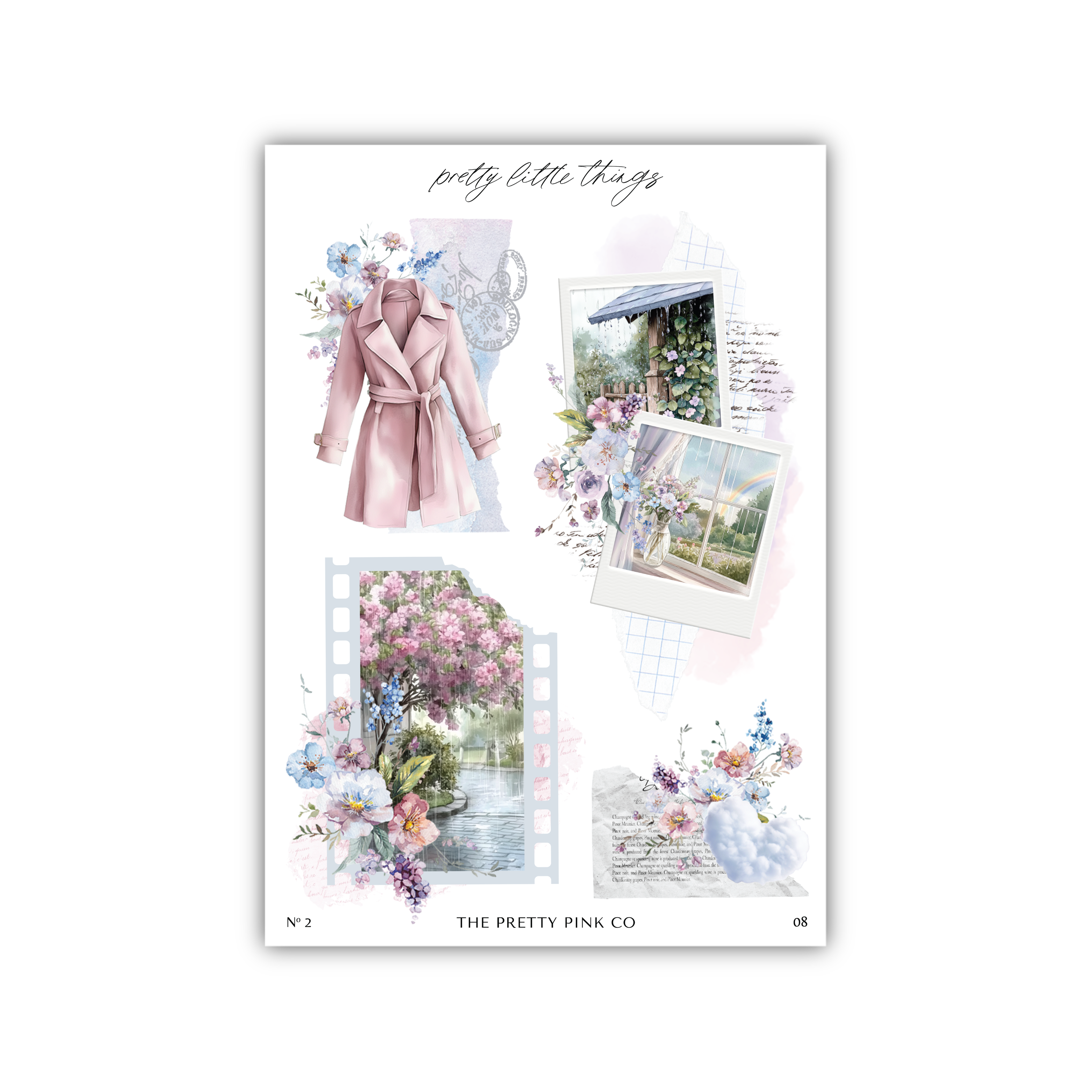 a card with a picture of a coat and flowers