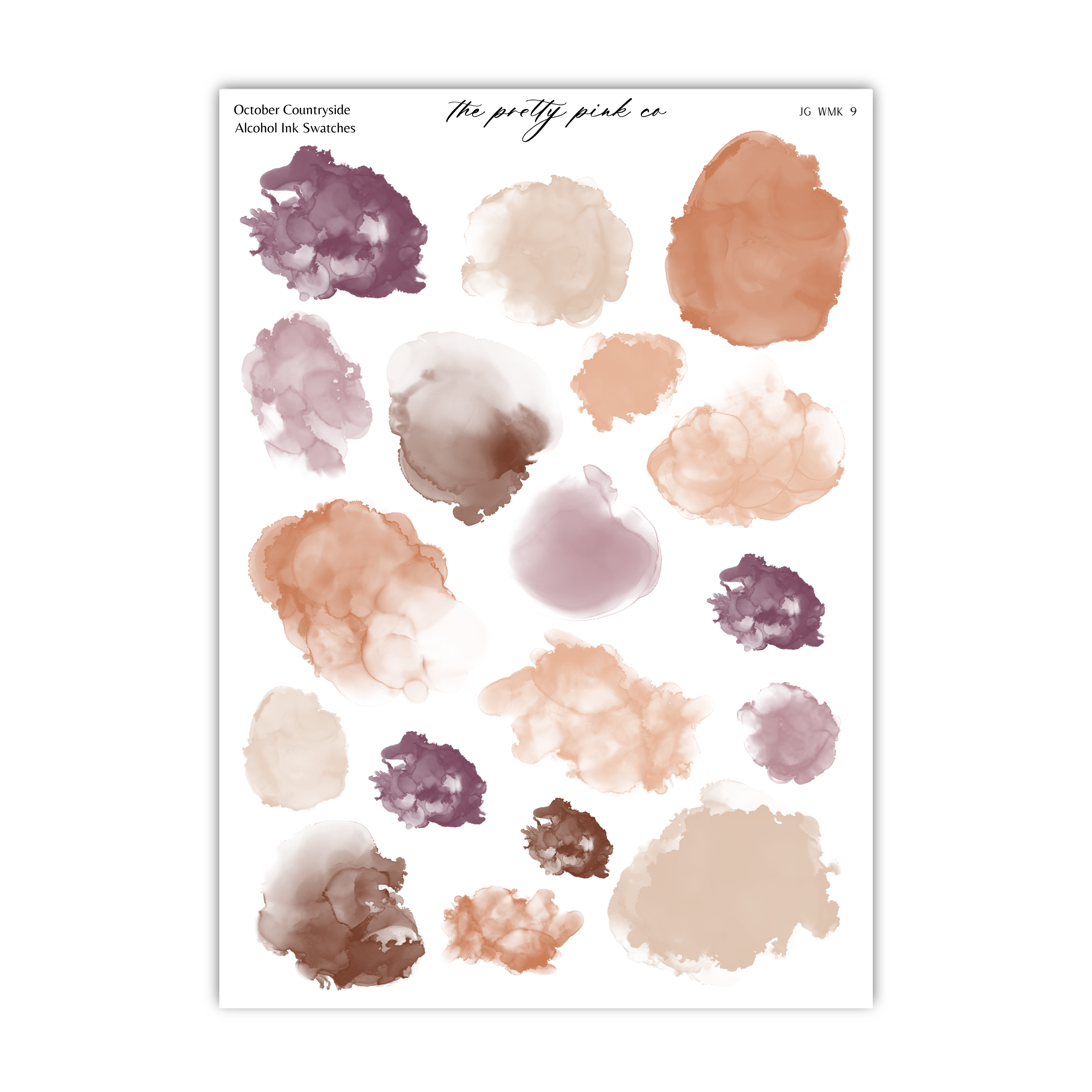 a collection of abstract watercolor brushstrokes in various shades of brown, beige, and purple, arranged in a grid-like pattern.