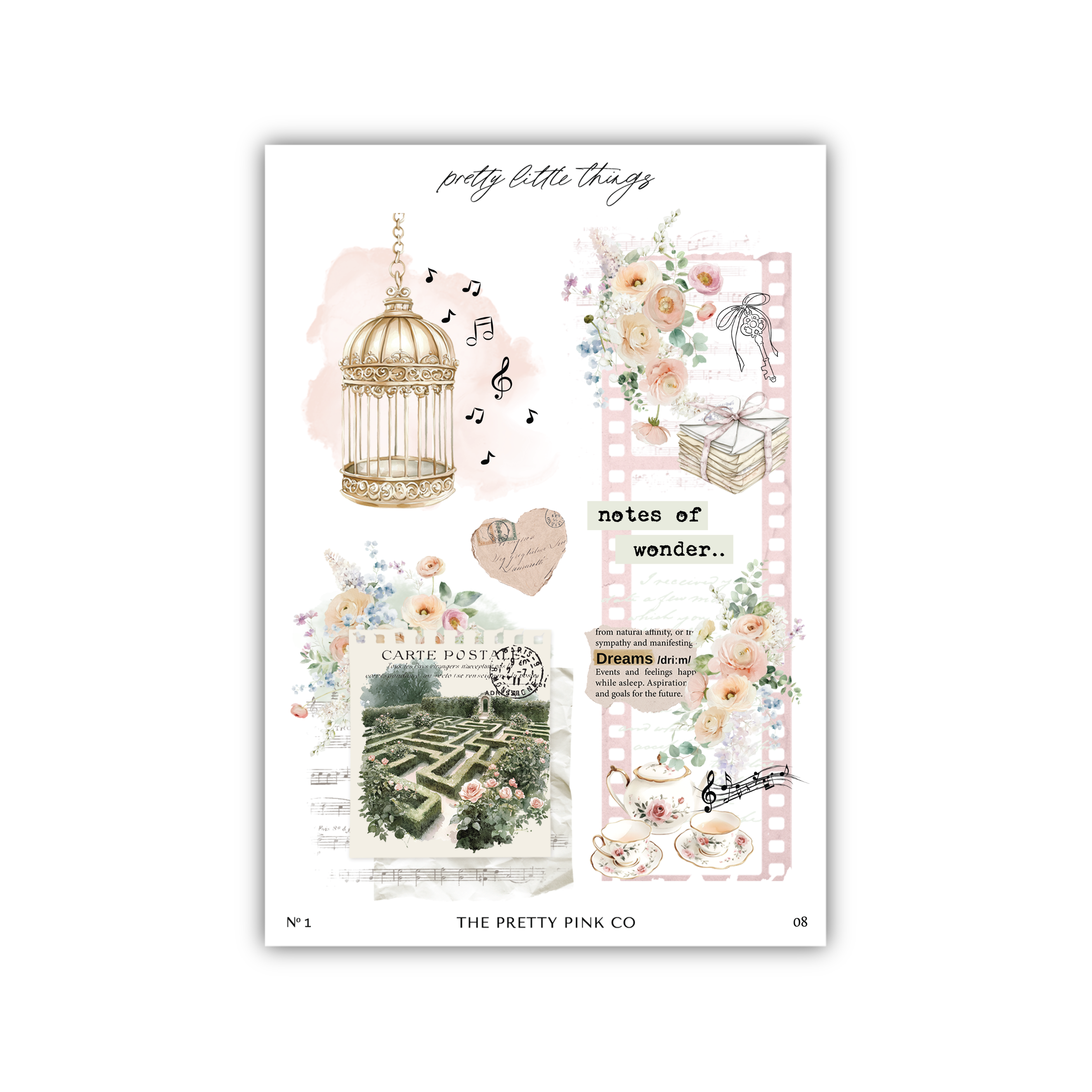 a card with a birdcage and flowers on it
