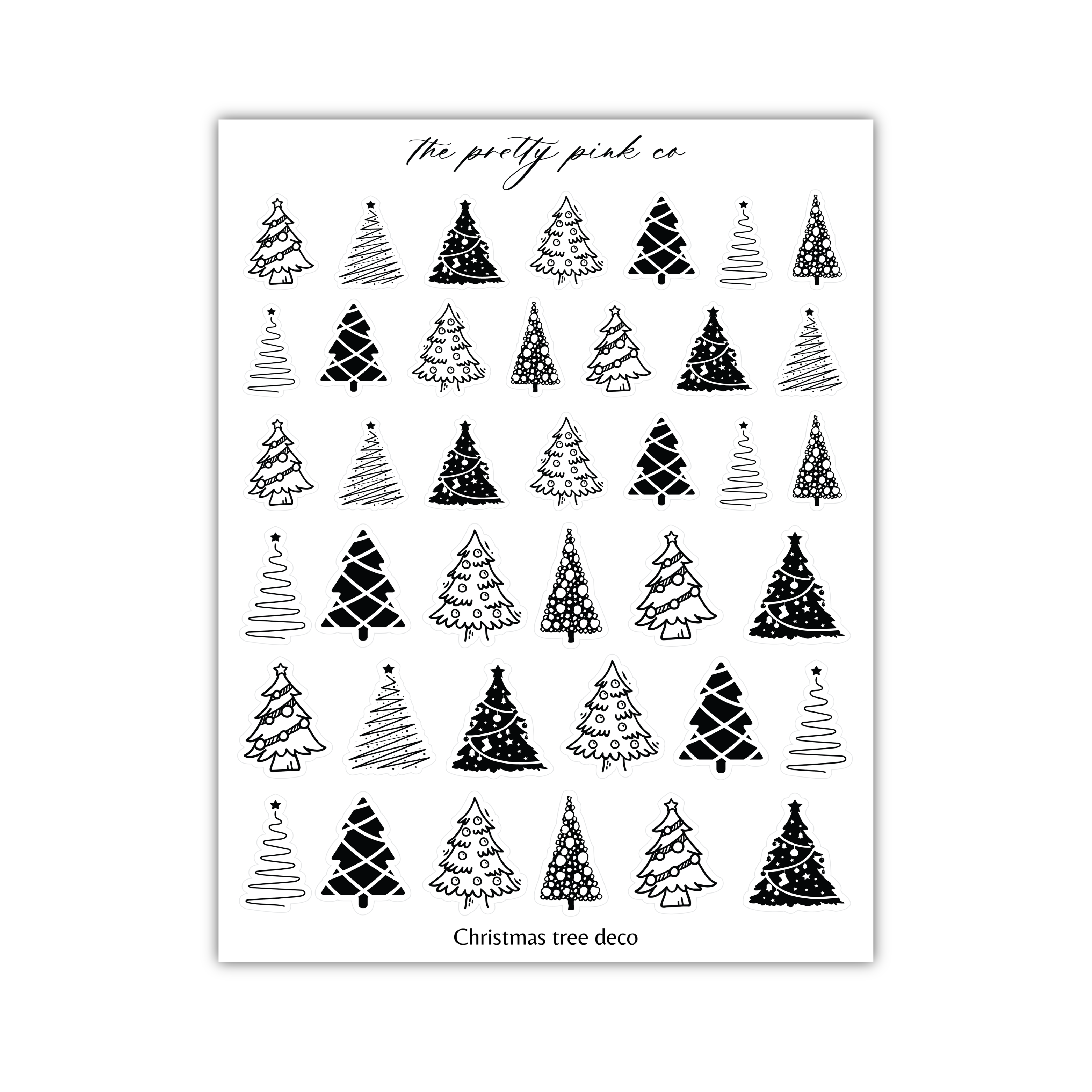 a black and white christmas tree pattern on a white background