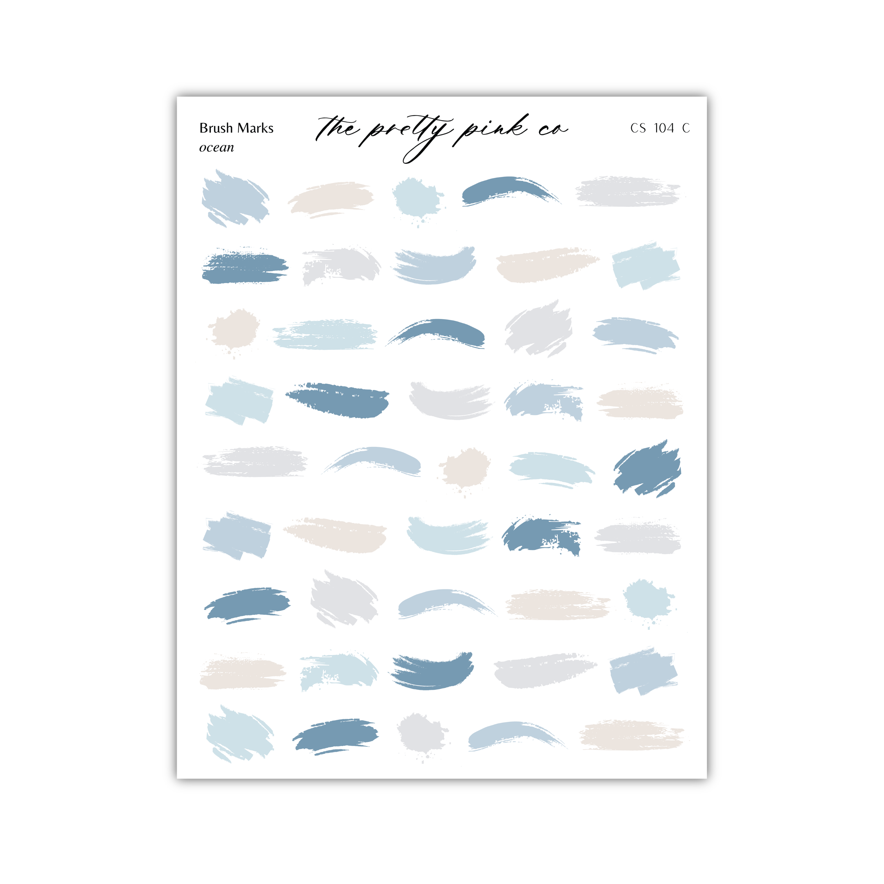 The image is a collection of various brush strokes in different shades of blue, gray, and white, arranged in a grid-like pattern.
