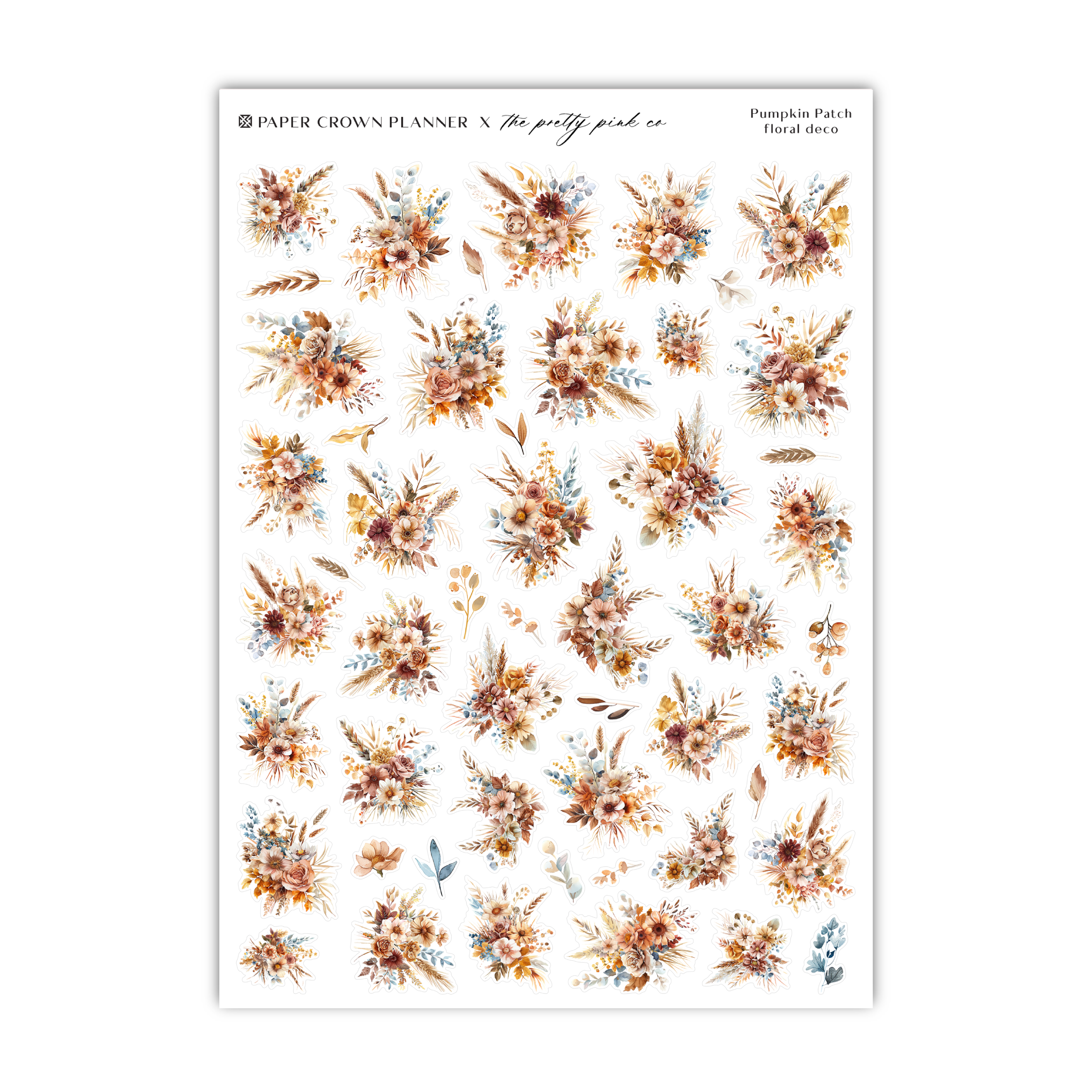 a sheet of watercolor flowers on a white background