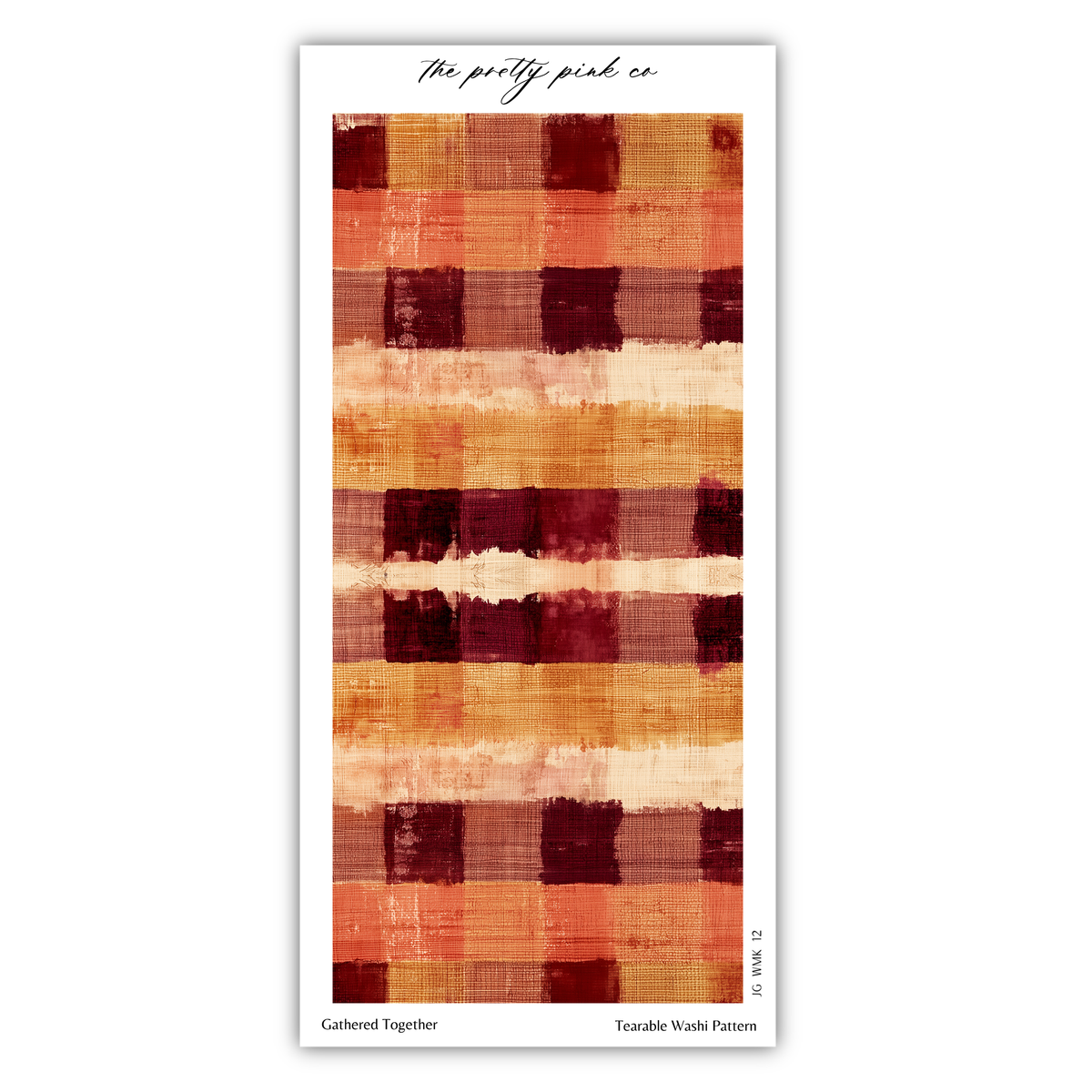 The image is a collage of various abstract artworks, featuring a repeating pattern of bold, vibrant colors and brushstrokes. The artworks are arranged in a vertical orientation, creating a sense of depth and dimension. The collage is titled "The pretty pink co" and includes the phrase "Gathered Together" and "Terrable Wash Pattern" at the bottom.