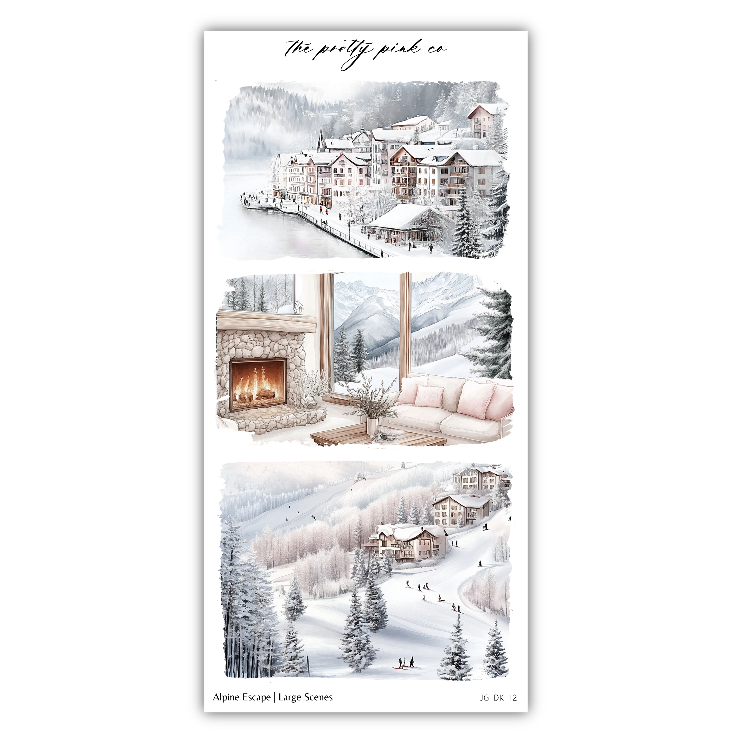 a picture of a winter scene with a fireplace