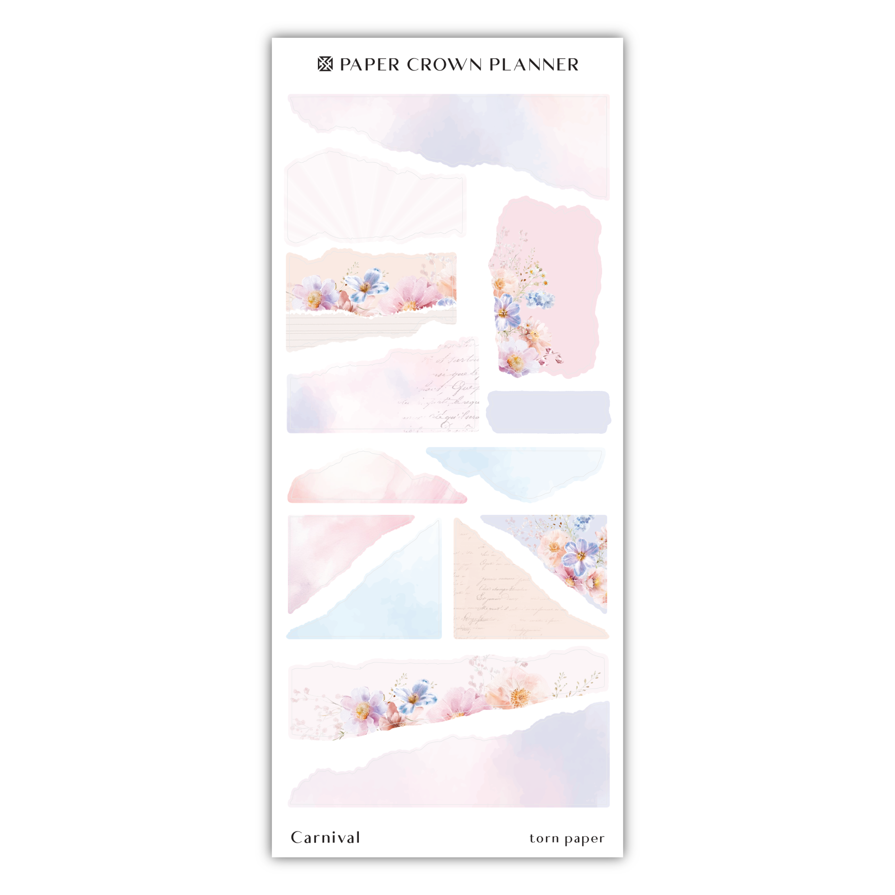 the paper crown planner sticker is shown with a pink and blue background