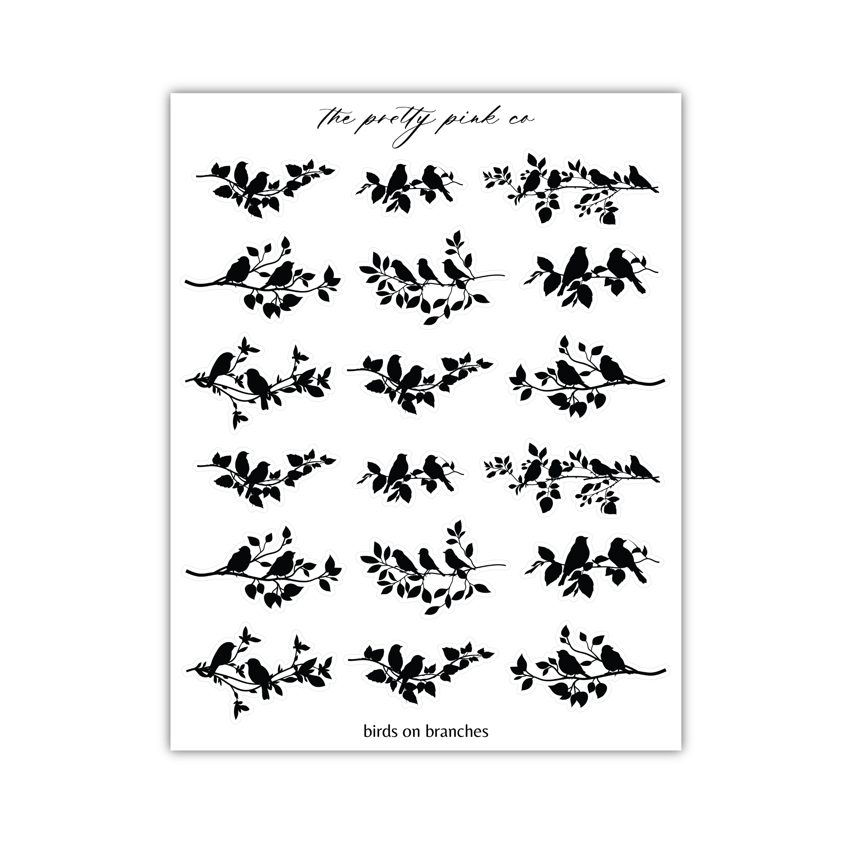 a black and white photo of birds on branches