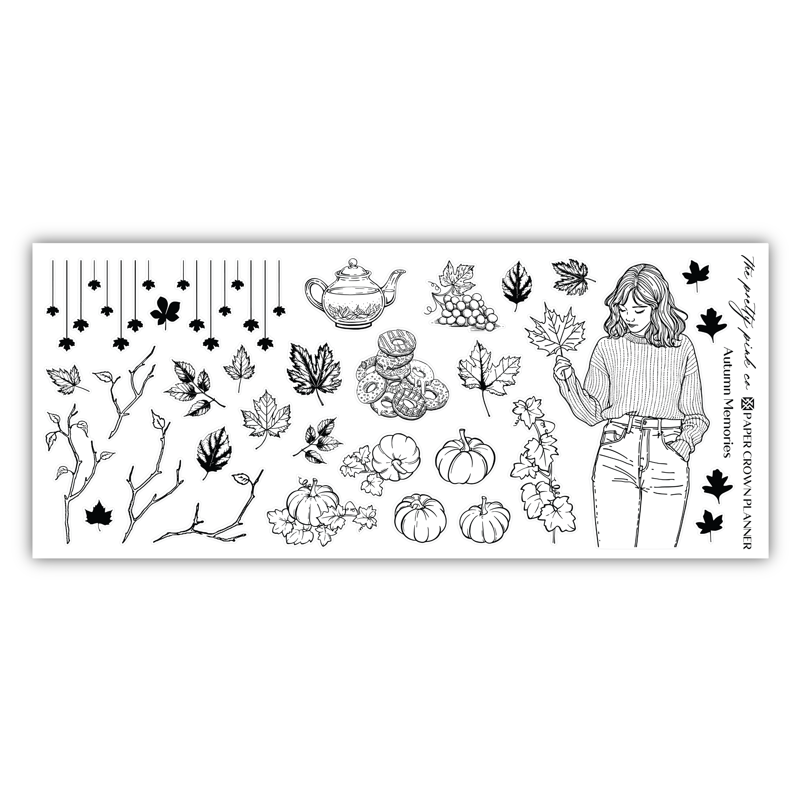 a stamp of a woman surrounded by autumn leaves