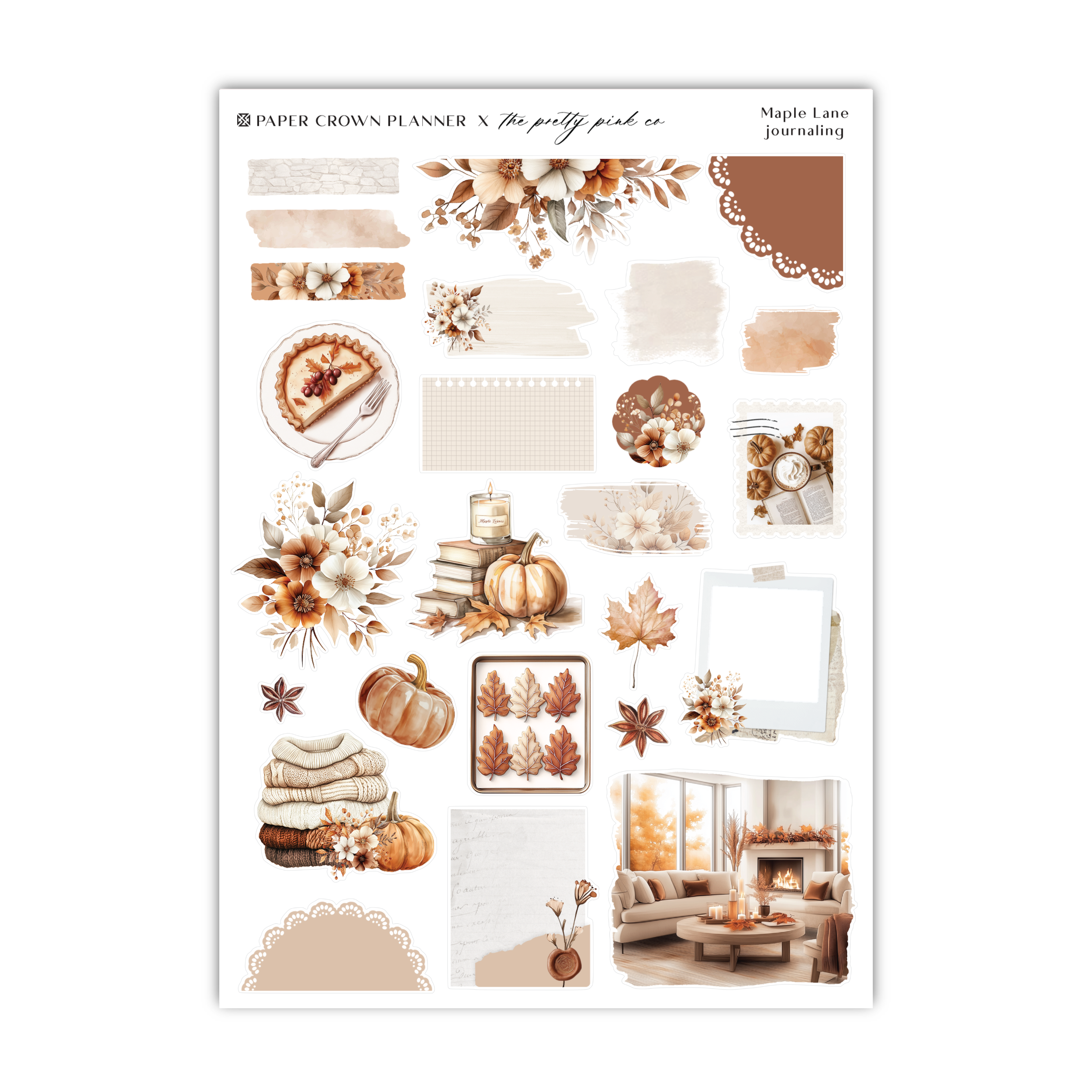 a sheet of stickers with autumn decorations