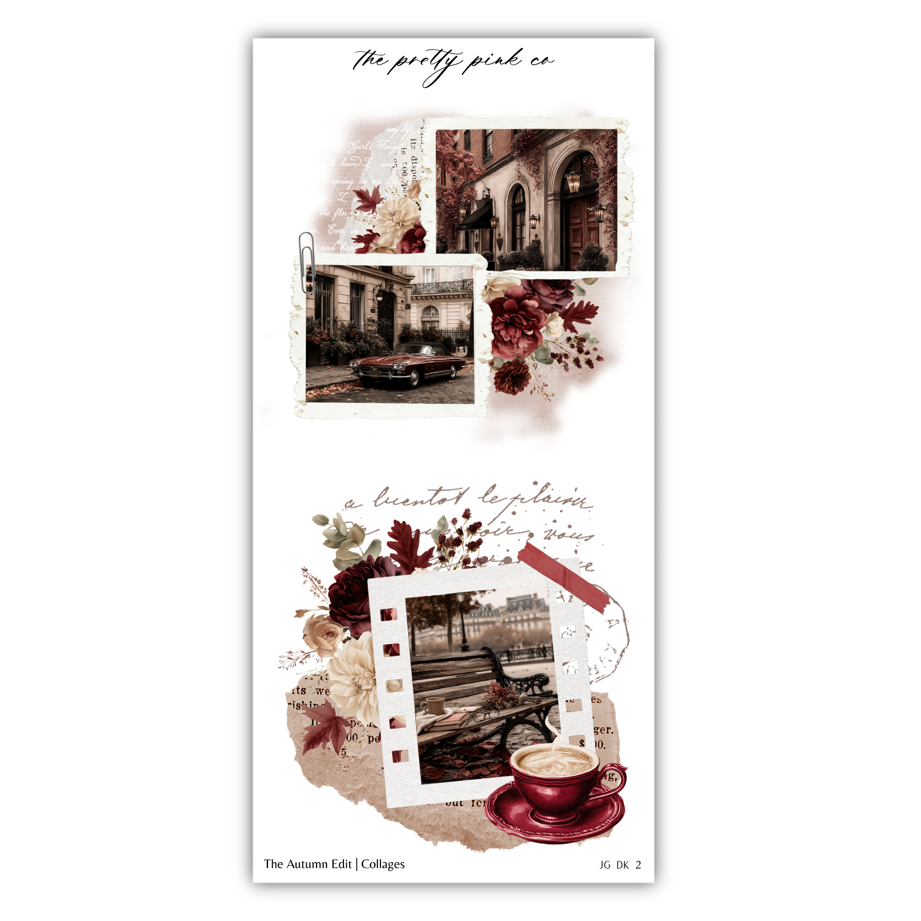The image is a collage of various elements, including a photograph of a building, a car, flowers, and a cup of coffee. The collage is titled "The autumn edit (collages)" and includes the text "The purple pink co" and "The autumn edit (collages)" at the bottom.