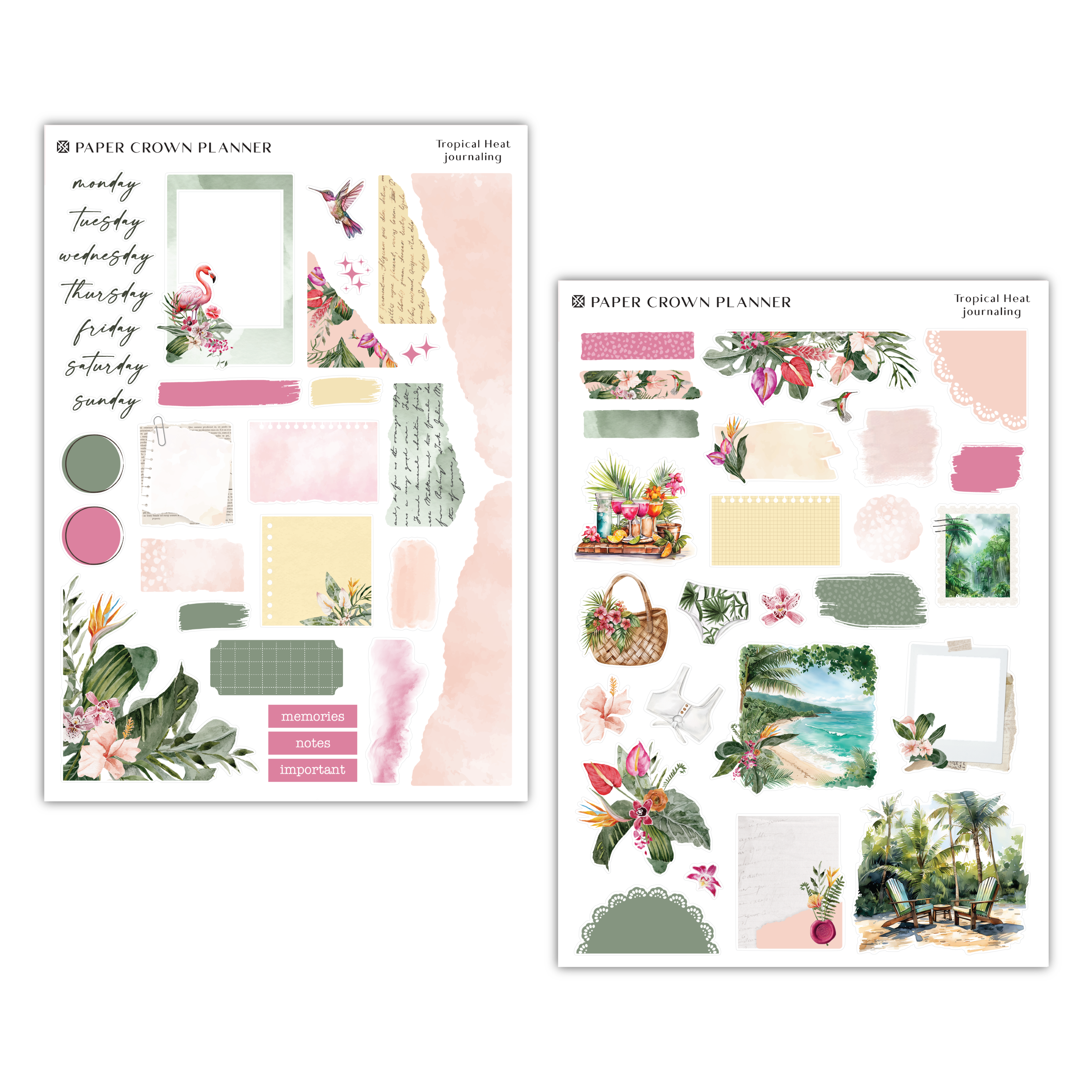 two sheets of paper with flowers and plants on them