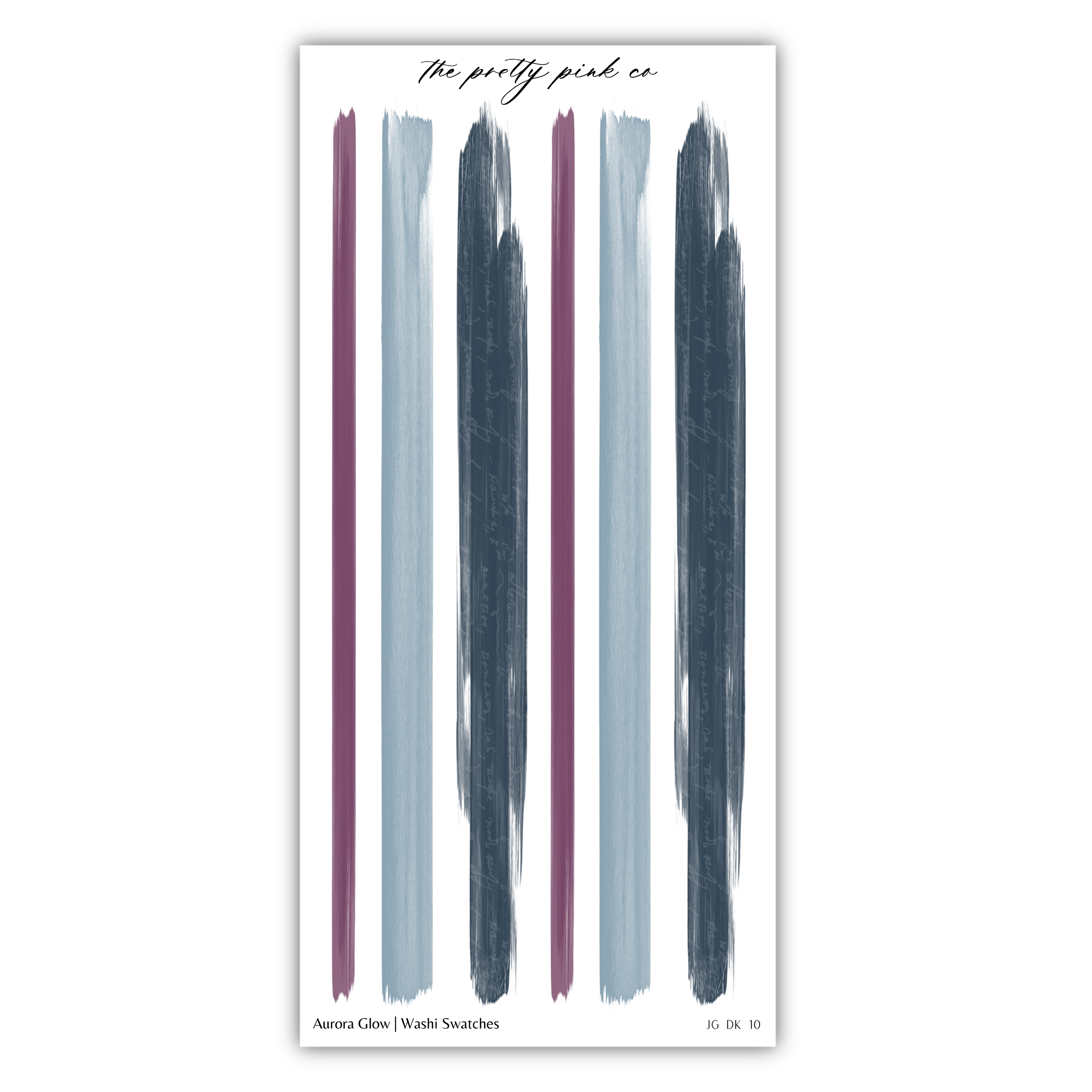 The image is a collage of various brush strokes in different colors, including blue, purple, and gray, arranged in a vertical line.