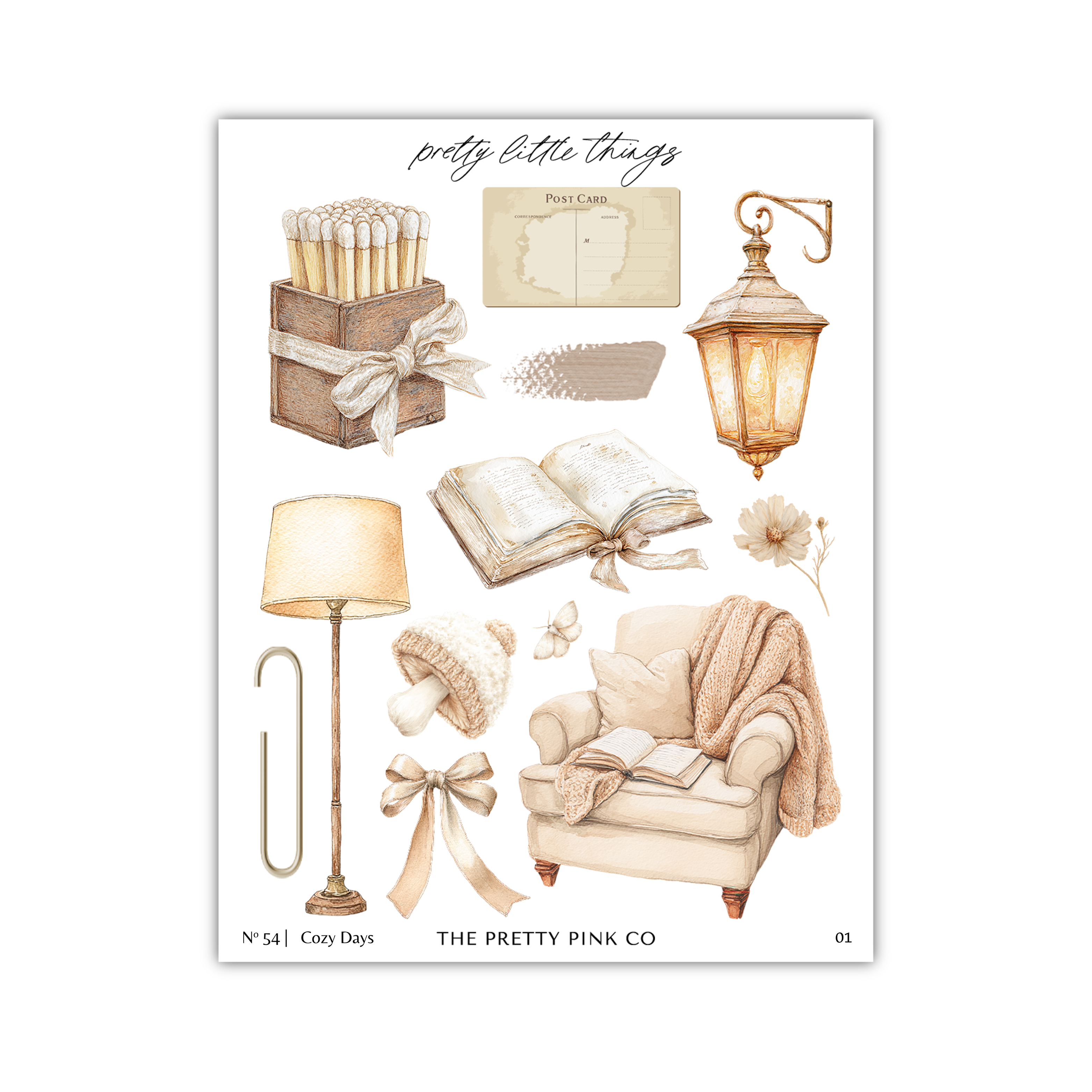 The image is a collection of various home decor items, including a lamp, a book, a lantern, a blanket, and other accessories, all arranged in a visually appealing manner.