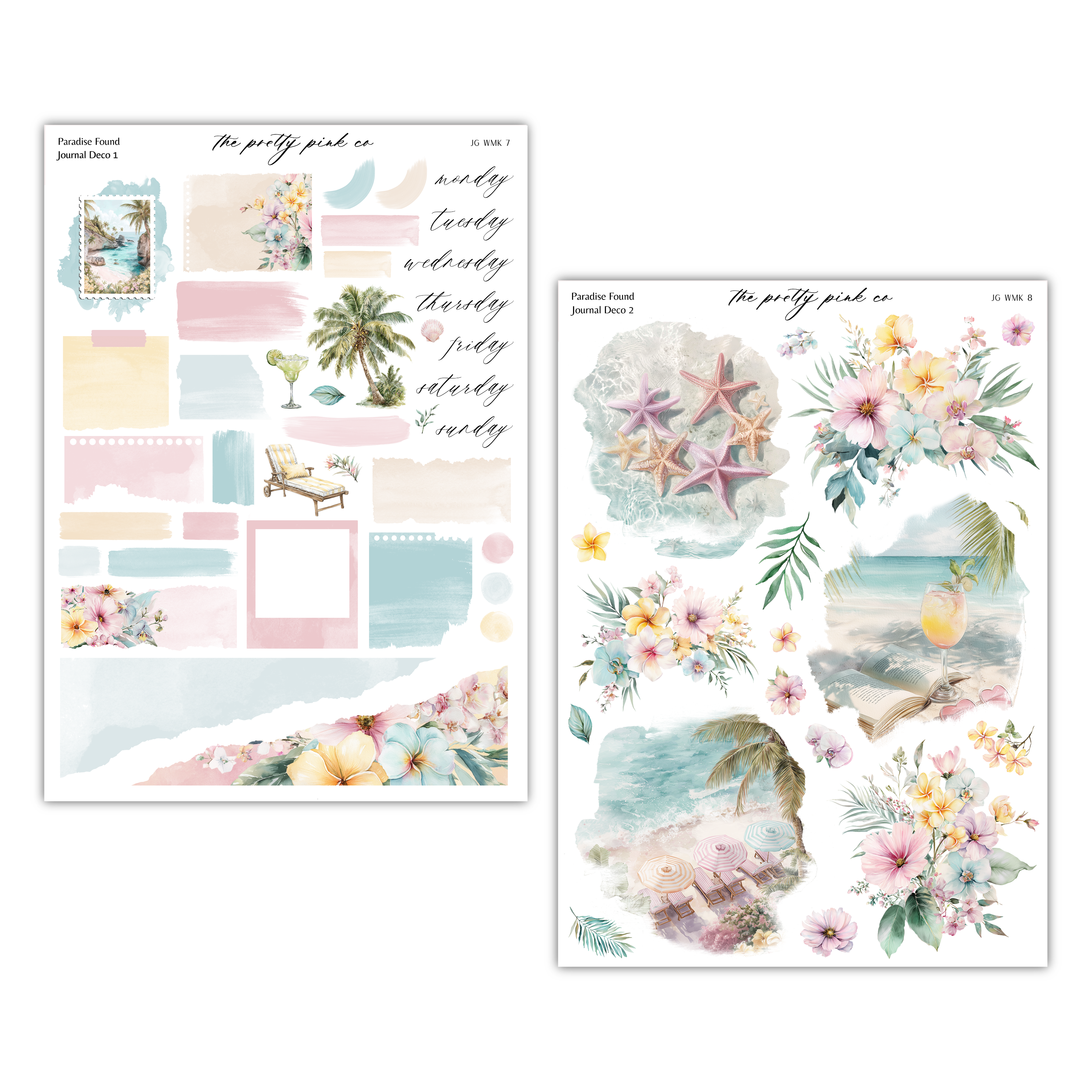 a collection of colorful and whimsical images, including flowers, palm trees, and other tropical elements, arranged in a visually appealing manner.