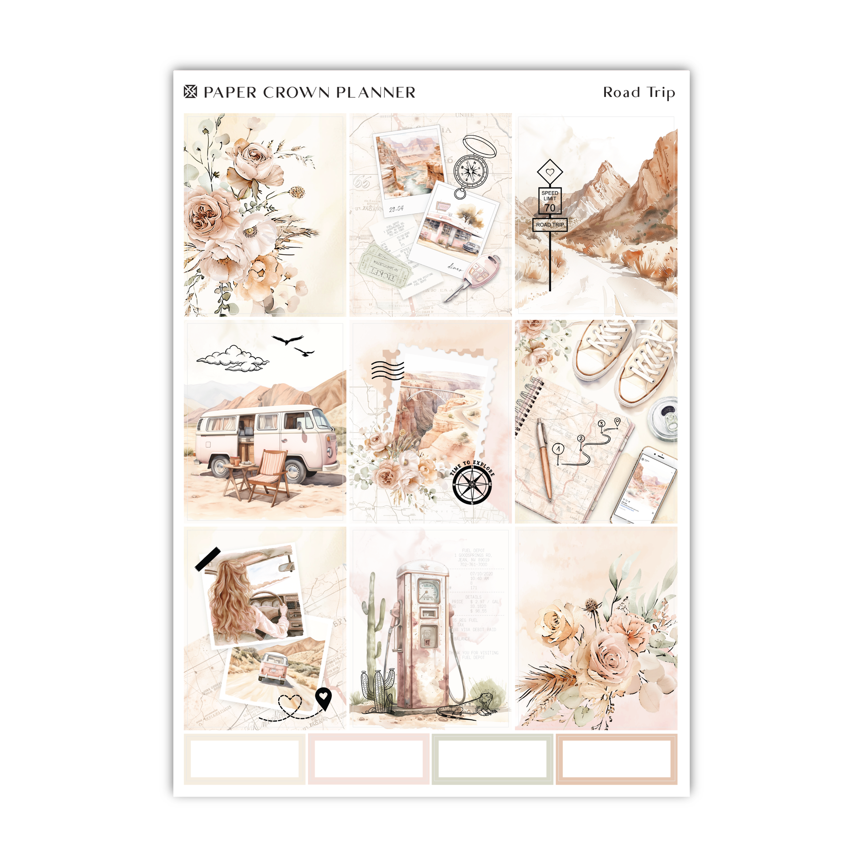 a sticker sheet with flowers and other things