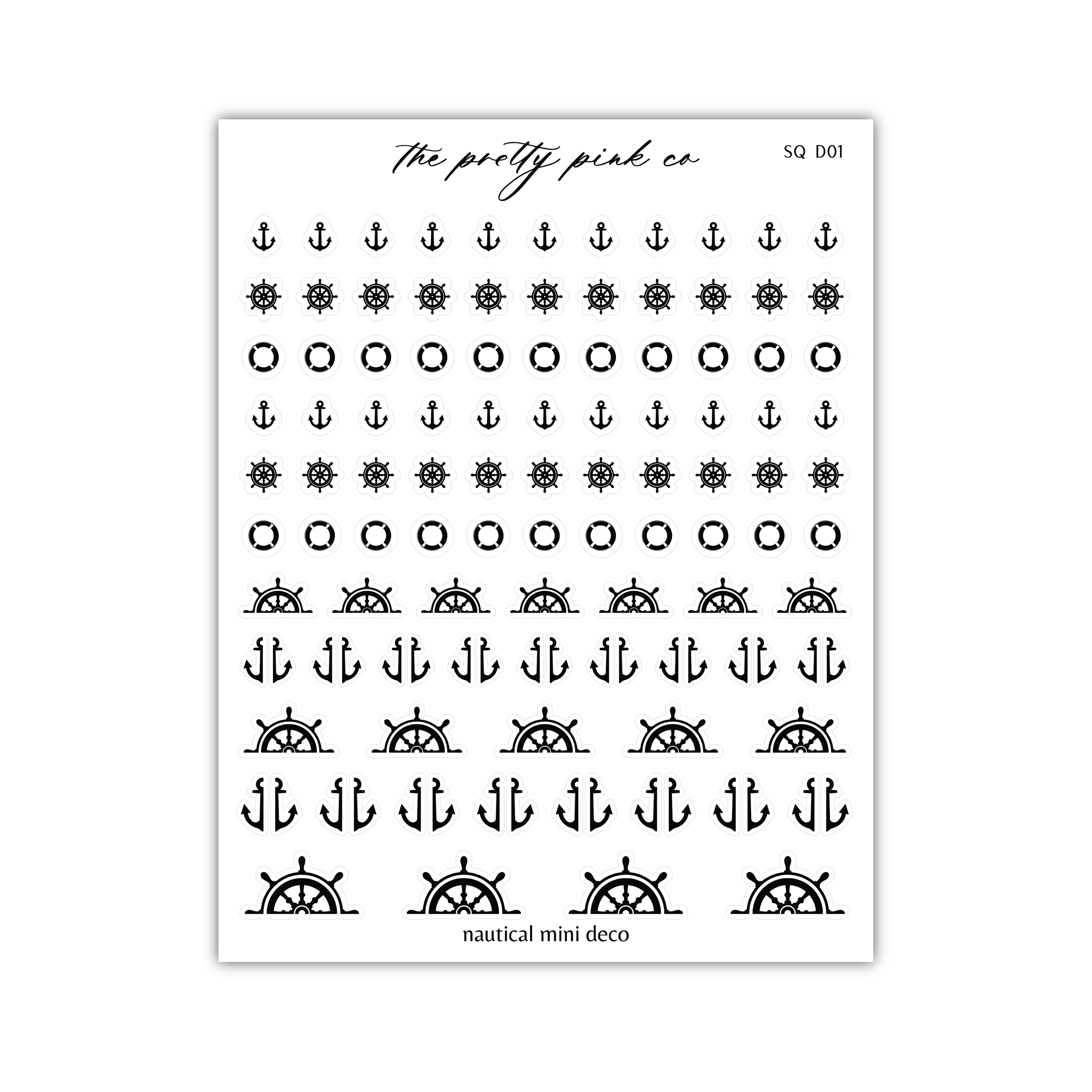 a black and white sticker with an anchor and wheel pattern