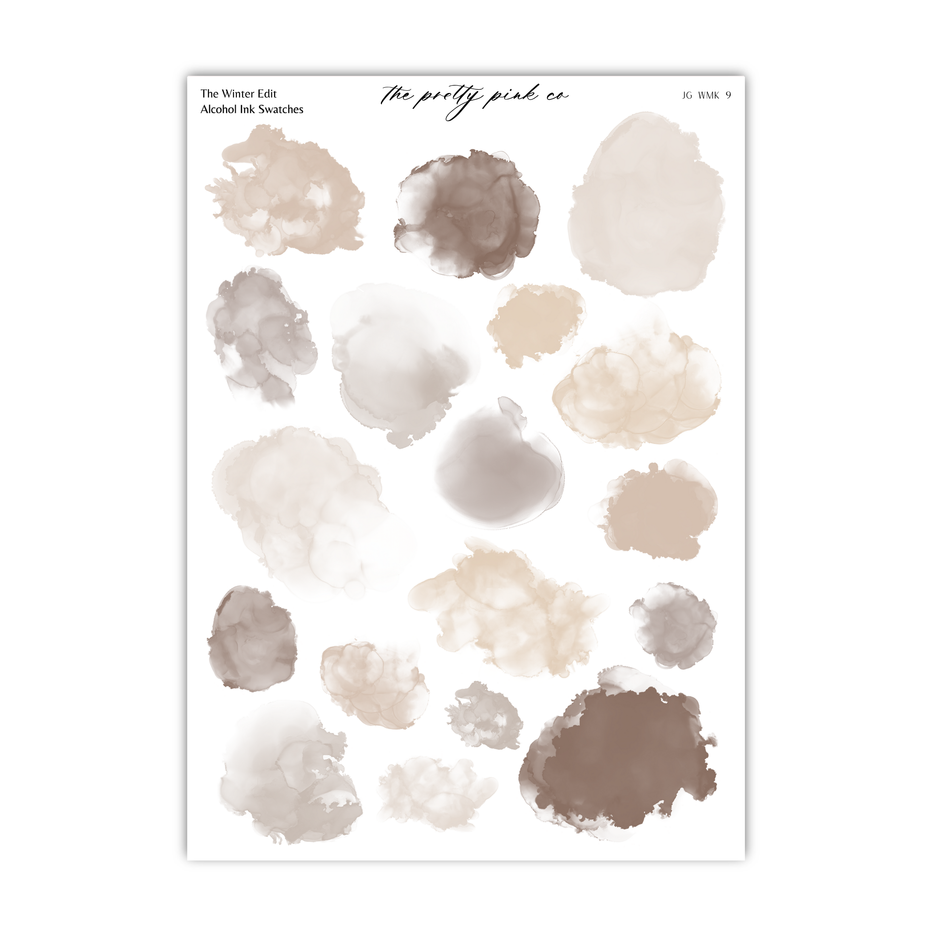 a collection of abstract watercolor brush strokes in various shades of brown and beige, arranged in a grid-like pattern.