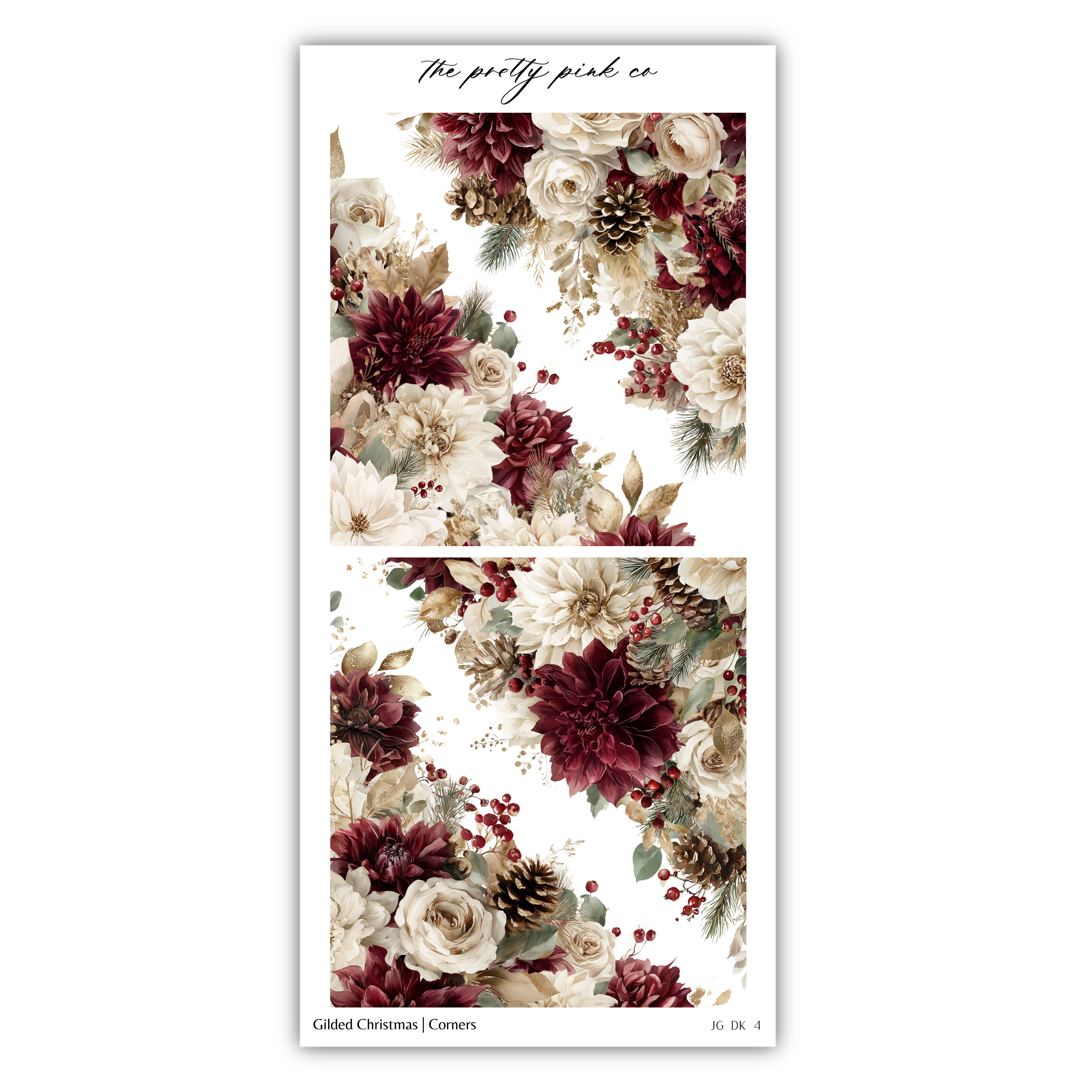 The image is a collage of two floral images, featuring a variety of flowers in shades of white, burgundy, and green. The flowers are arranged in a decorative manner, creating a visually appealing and harmonious composition.
