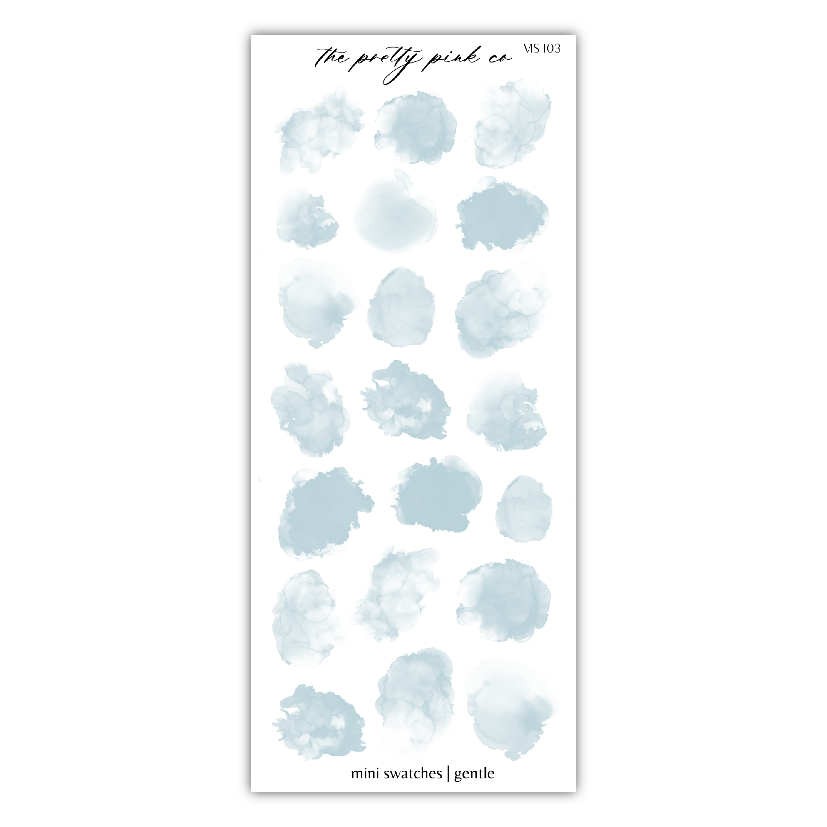 a white sticker with blue ink on it